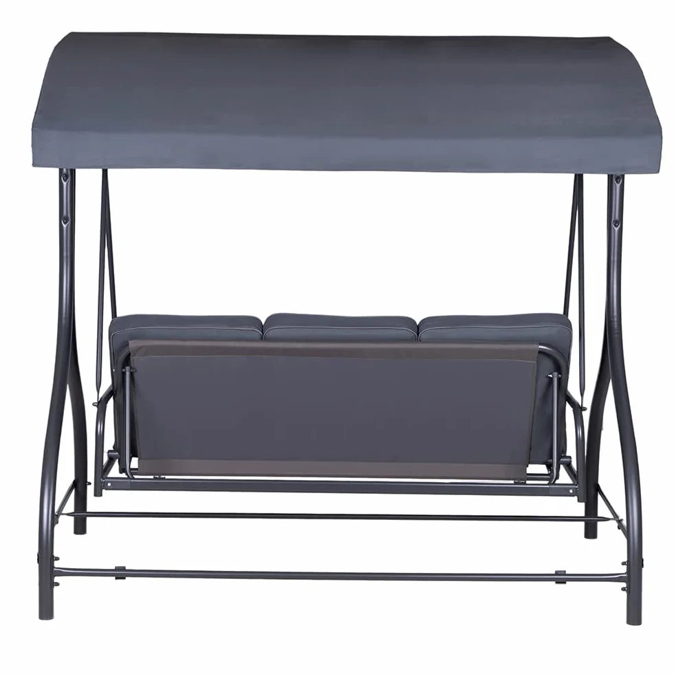 Hortan Dondolo Altalena XL 3 Posti Con Funzione Letto, Tetto Parasole Regolabile, Struttura In Acciaio E Tessuto Impermeabile, Per Arredo Giardino, Terrazzo e Balcone