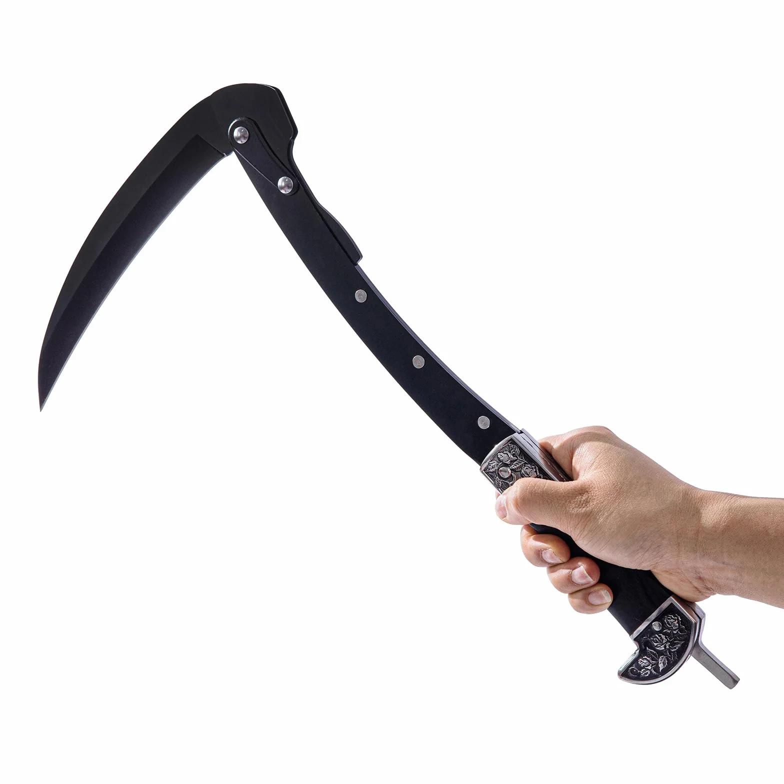 Falce da giardino pieghevole, falciole, pieghevole, con fodero, facile da trasportare, attrezzi da giardino per la raccolta di piante, regalo per uomini, nero, affilato