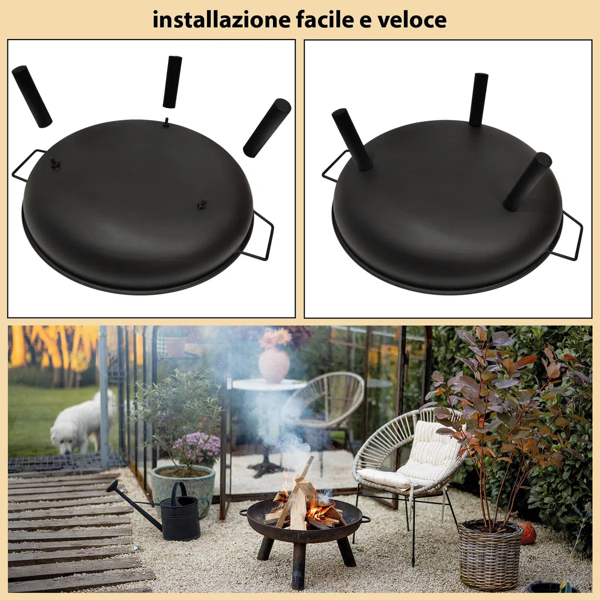 Montafox Braciere da giardino Ø 58 cm metallo esterno ciotola del fuoco riscaldamento terrazza campeggio