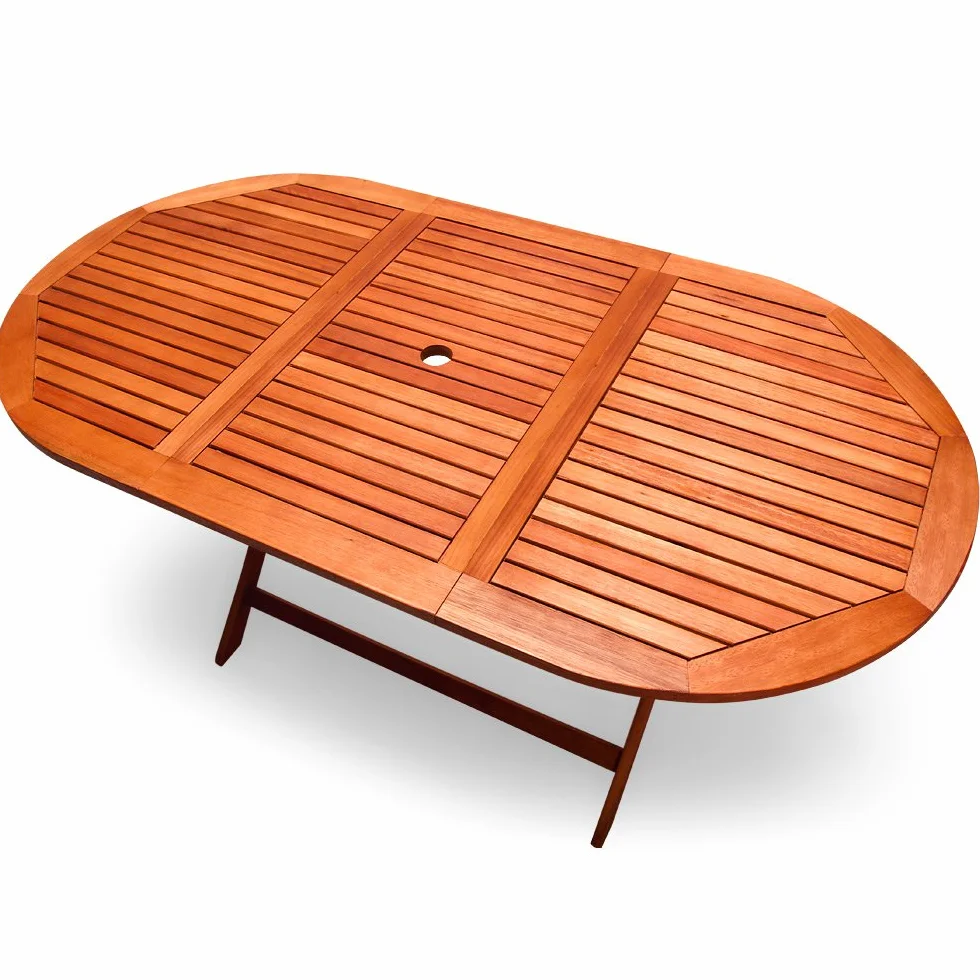 Tavolo da Giardino in Legno di Acacia Pieghevole 160x85cm Ovale FSC Portata 80 kg con Portaombrellone