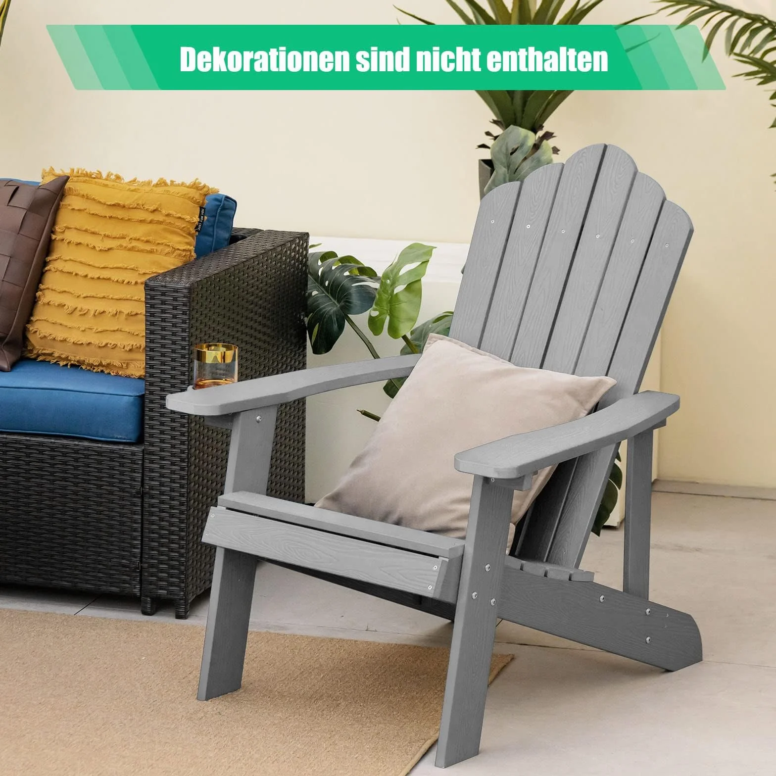 FANTASK Adirondack - Sedia da giardino resistente alle intemperie, in plastica, portata 170 kg, colore: Grigio chiaro