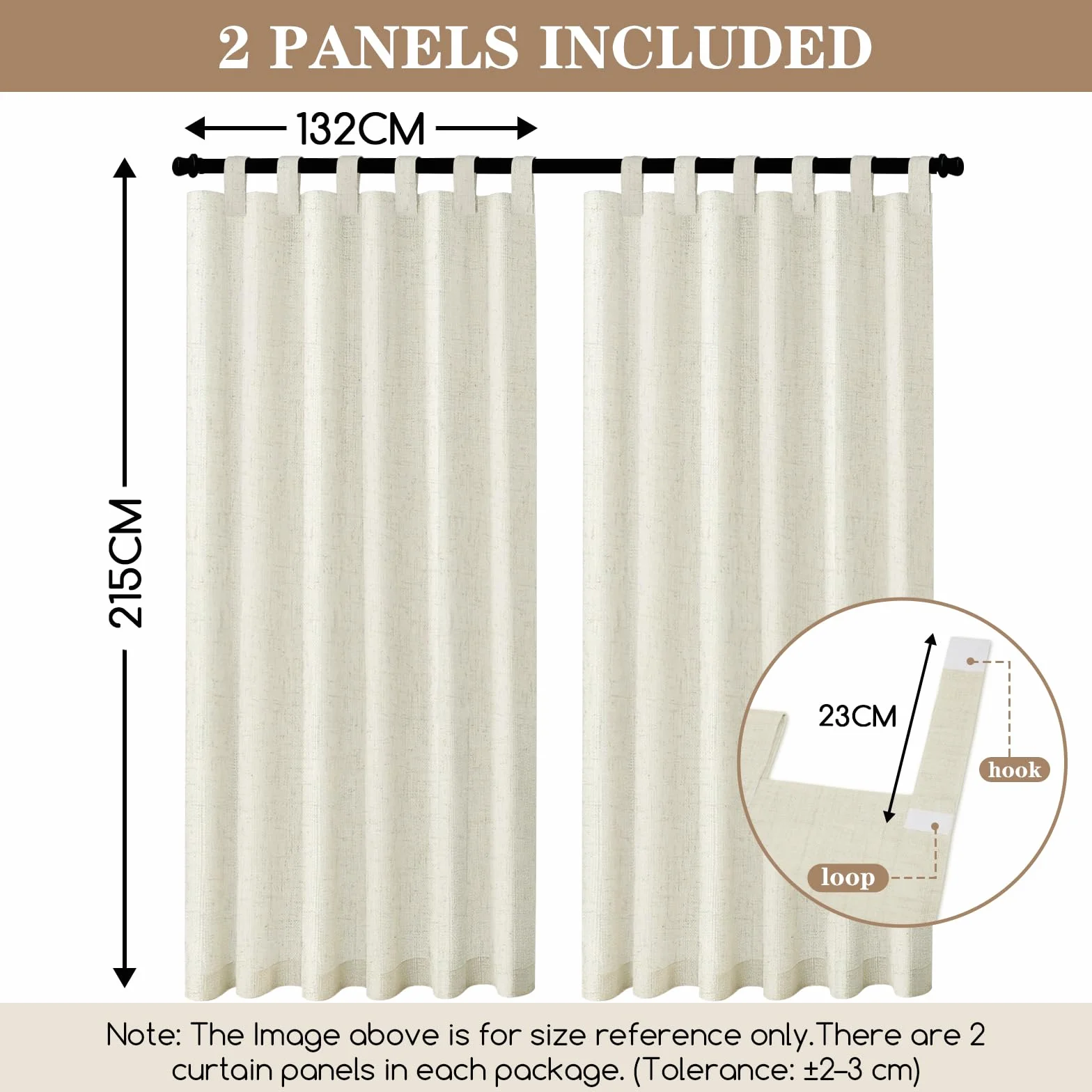 Tende da Esterno, 2 Pezzi Tende per Gazebo Antipioggia con Anelli, Lino Tenda per Esterno Impermeabili, Tenda Oscurante da Esterno per Terrazzo Porta Balcone Veranda Giardino Pergola(132x215cm,Beige)