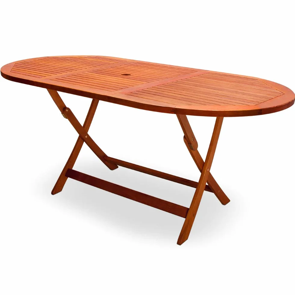 Tavolo da Giardino in Legno di Acacia Pieghevole 160x85cm Ovale FSC Portata 80 kg con Portaombrellone