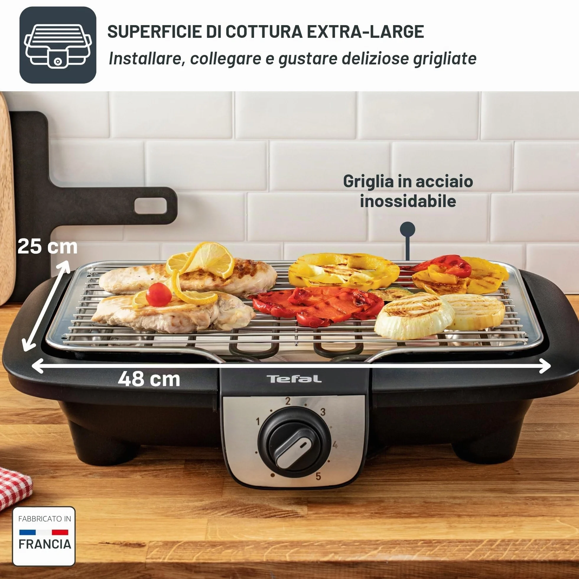 Tefal EasyGrill XXL Barbecue Elettrico 2500W Termostato Regolabile Antivento