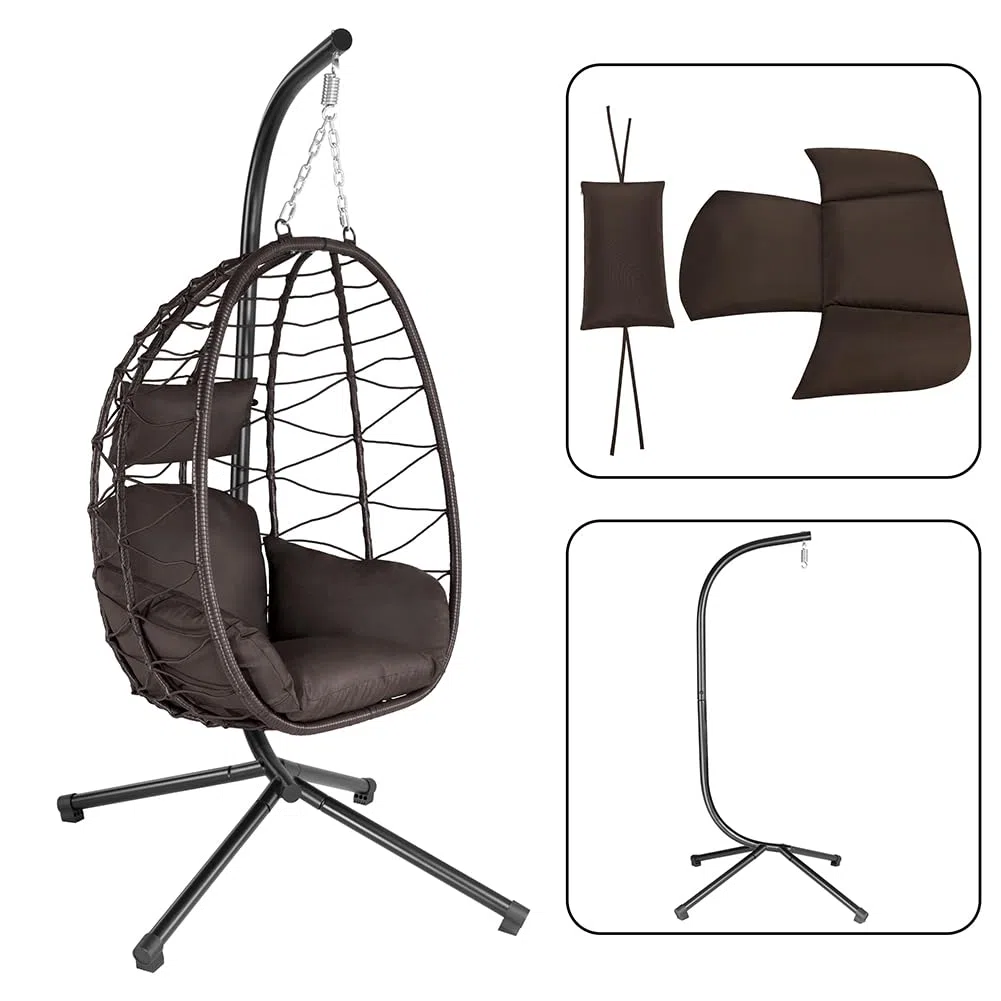 BAKAJI Poltrona Sospesa da Giardino Sedia Dondolo Amaca Pensile Esterno Struttura Metallo Rattan 198 x 110 x 95 cm Marrone