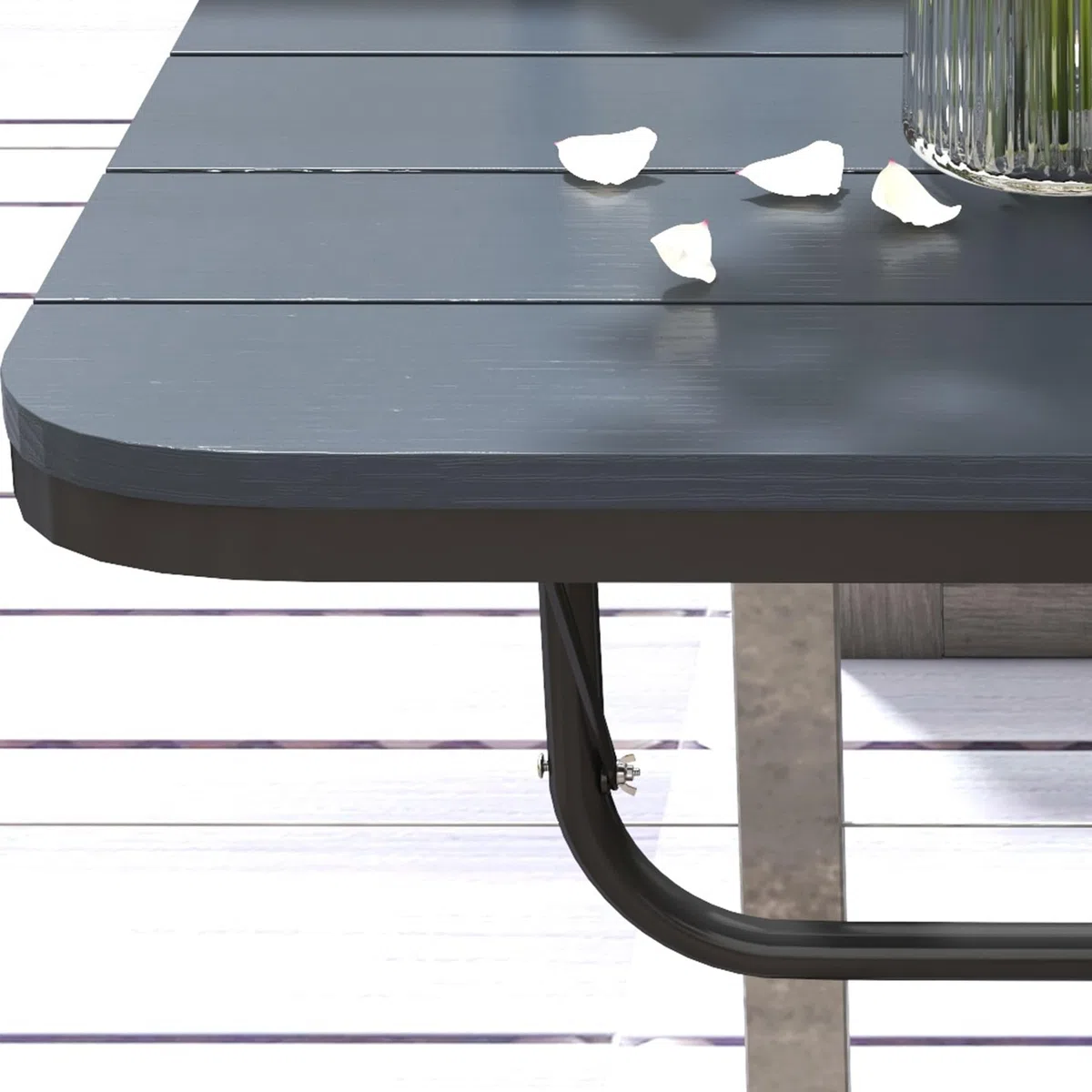 Outsunny Tavolino da Balcone Pieghevole Regolabile, Alluminio Composito Plastico Effetto Legno, Nero