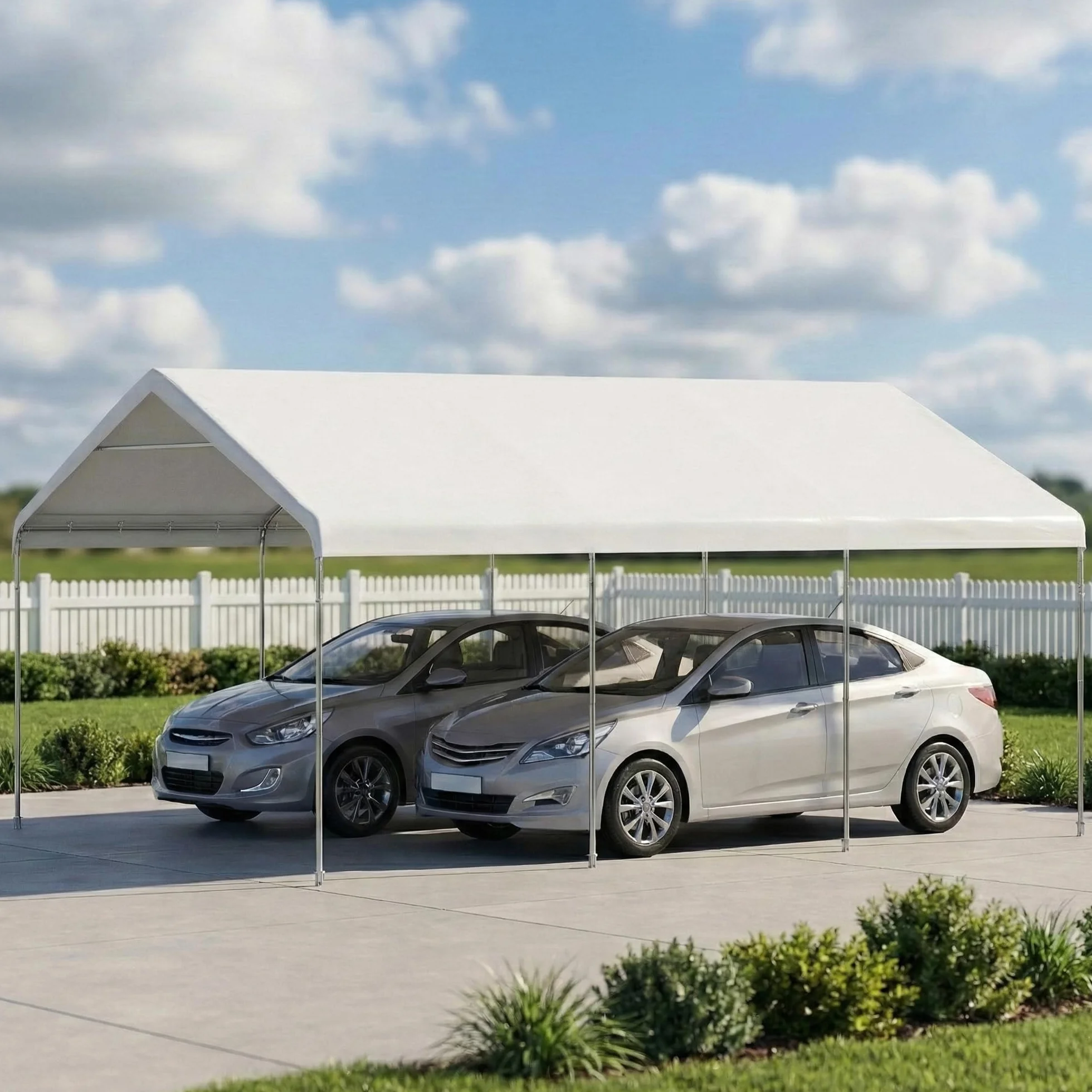 Outsunny Tettoia Auto 5x6 m Acciaio Zincato UV Resistente Tenda Garage SUV Camion Moto Crema