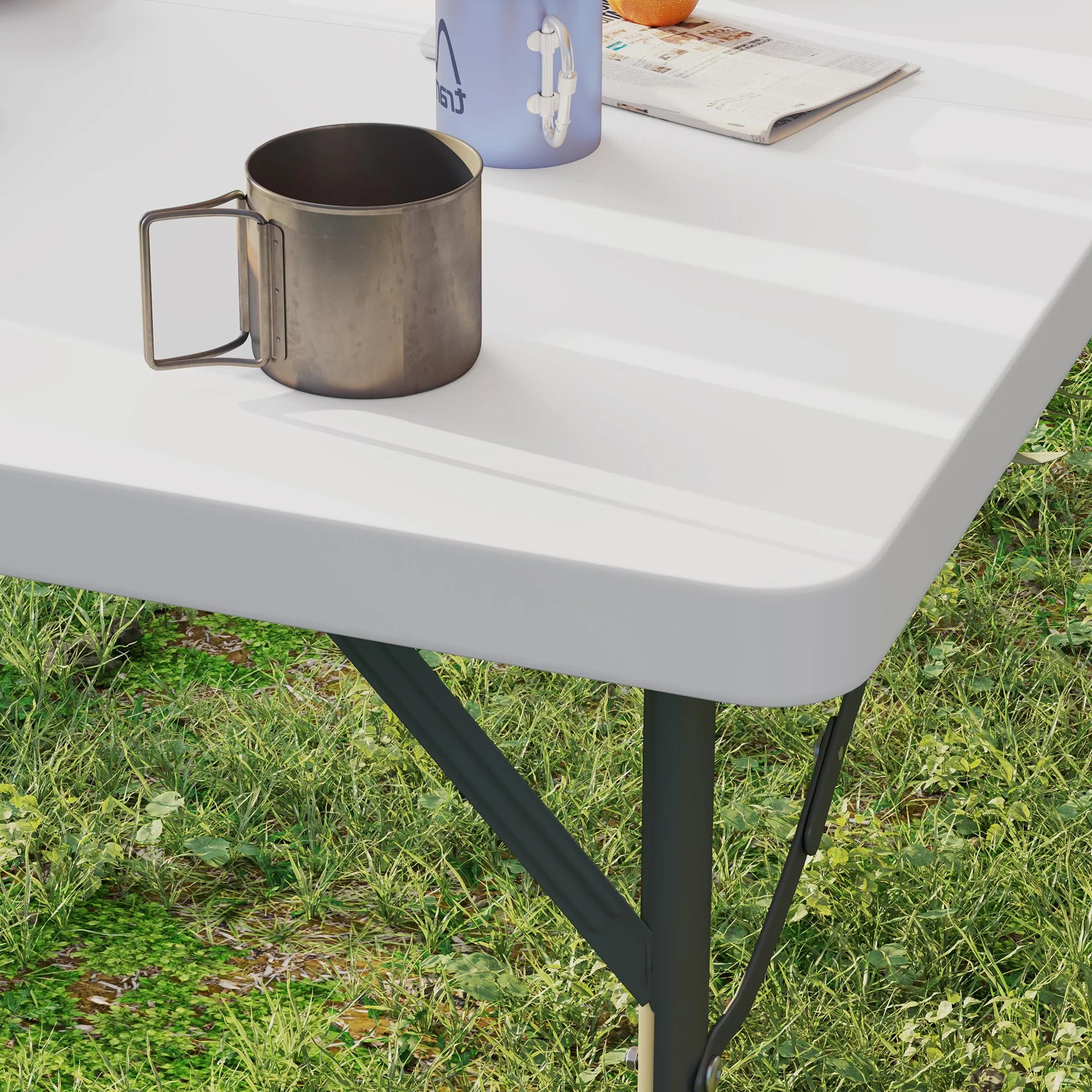Outsunny Tavolo da Campeggio Pieghevole 86x86x74 cm Bianco HDPE e Metallo 2 Altezze Regolabili