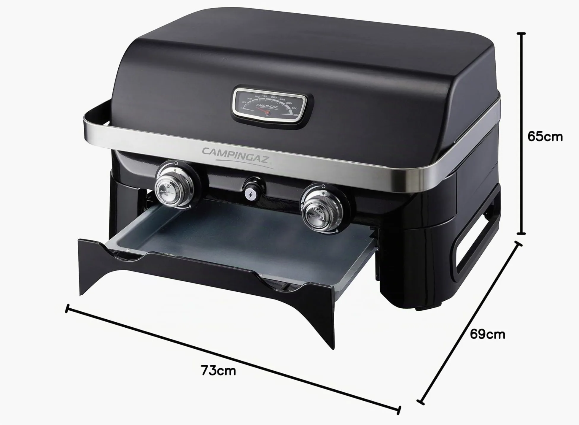 Campingaz Attitude 2100 LX griglia a gas portatile 2 bruciatori acciaio 5 kW campeggio termometro plancha ghisa