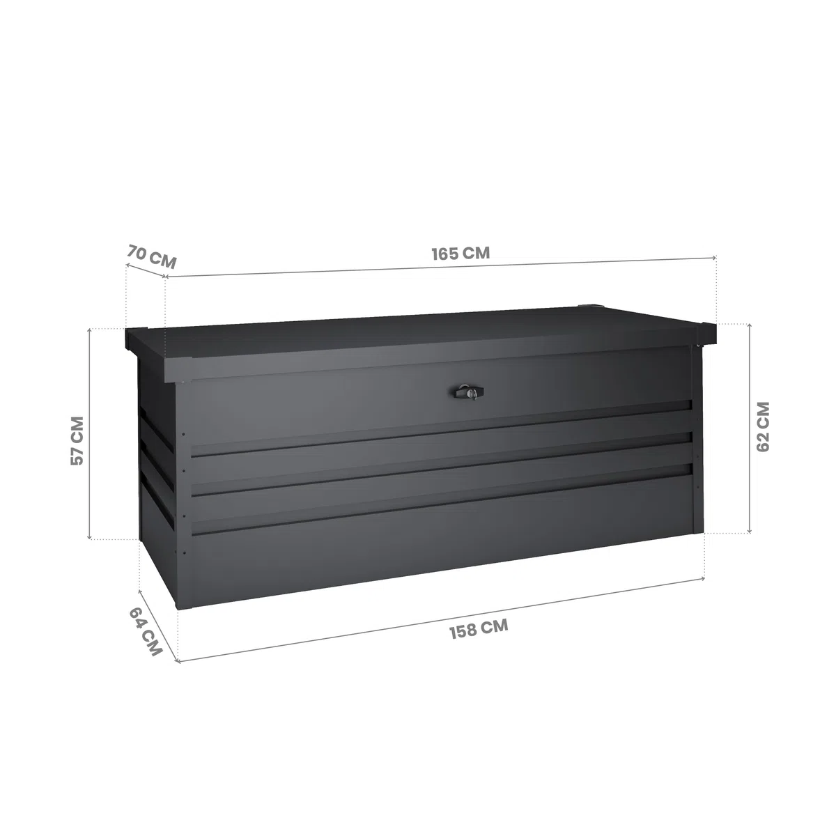 Hoggar Box da giardino in metallo, XXL, 716 litri, spessore 0,40 mm, resistente alle intemperie, per esterni, chiave inclusa, coperchio pieghevole, fondo incluso, cassapanca da giardino, impermeabile,
