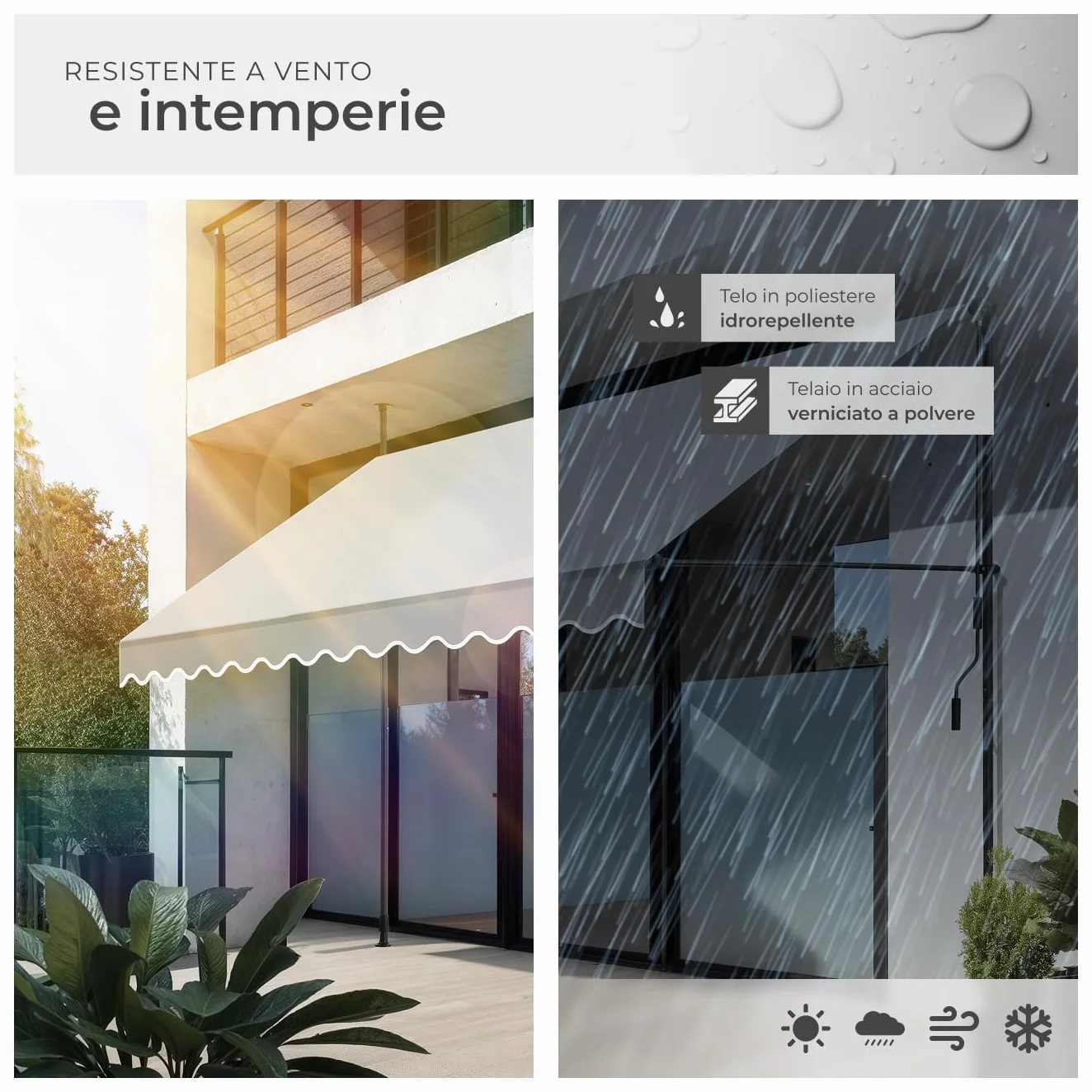 Tectake Tenda da Sole a Morsetto Regolabile 350x180cm Grigio Chiaro Impermeabile UV