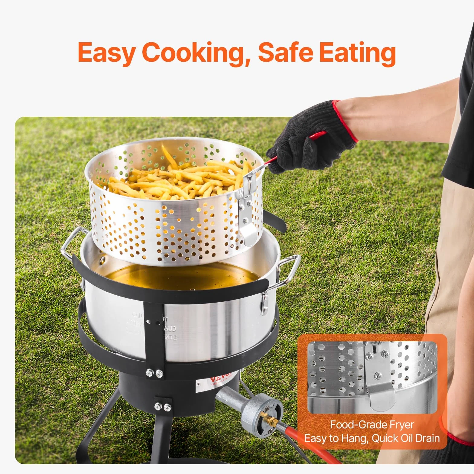 VEVOR Friggitrice a ali di pesce, 9,35 l, set di friggitrice in alluminio, per frutti di mare, per esterni, con termometro, cestello e bruciatori a propano 54.000 BTU, per cucinare all'aperto