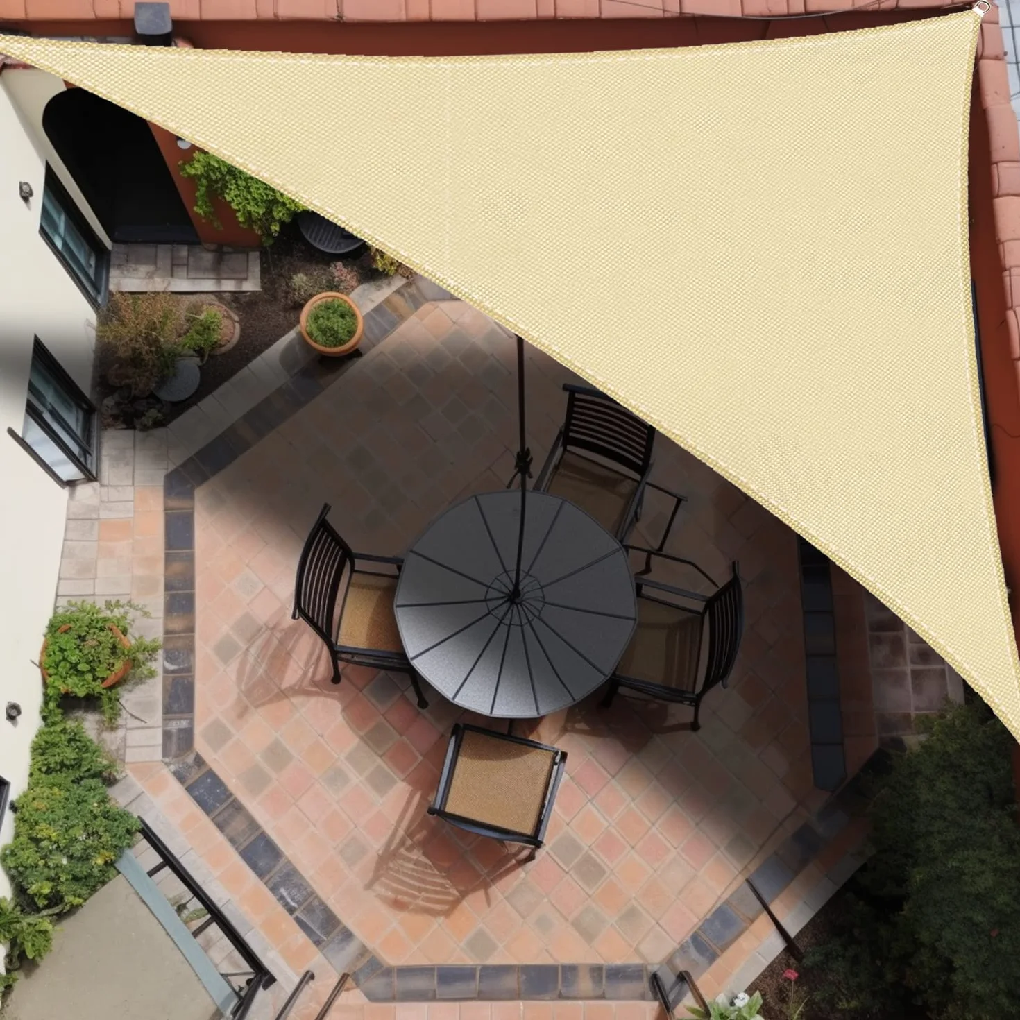 IOAOI Tenda a Vela Impermeabile Triangolare 3x4x5 m Protezione UV 98% per Esterno Giardino Terrazzo Giallo chiaro