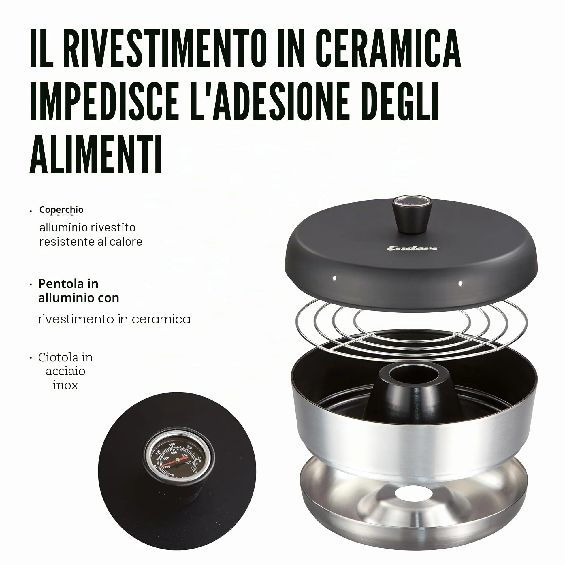 Enders® Forno portatile da campeggio VAMO™ per cottura, cottura e cottura compatibile con fornelli, barbecue o fornelli, eccetto induzione, capacità circa 2,3 litri, termometro integrato #6866