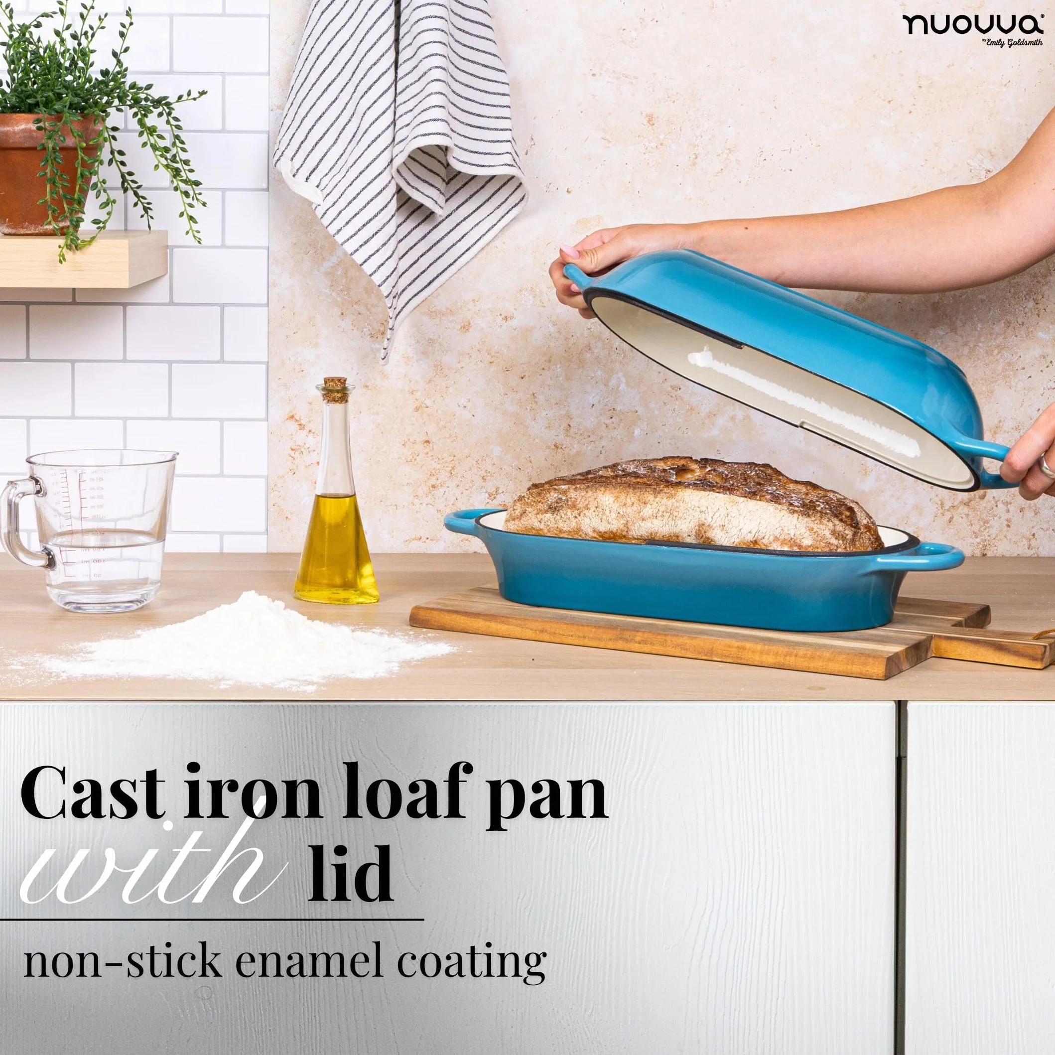 Teglia per pane in ghisa smaltata con coperchio per pane a lievito naturale per cuocere il pane grande pane ovale pesante forno olandese con manico Qt blu lavabile in lavastoviglie NUOVVA