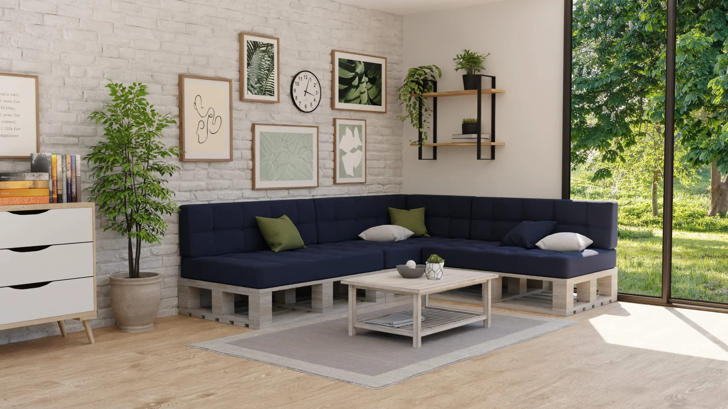 Gutekissen® Cuscini per pallet Cuscini trapuntati con bottoni, Cuscini per pallet trapuntato PFG 2xSet (Cuscino di seduta 120x80 +Schienale 120x40), Navy Blau
