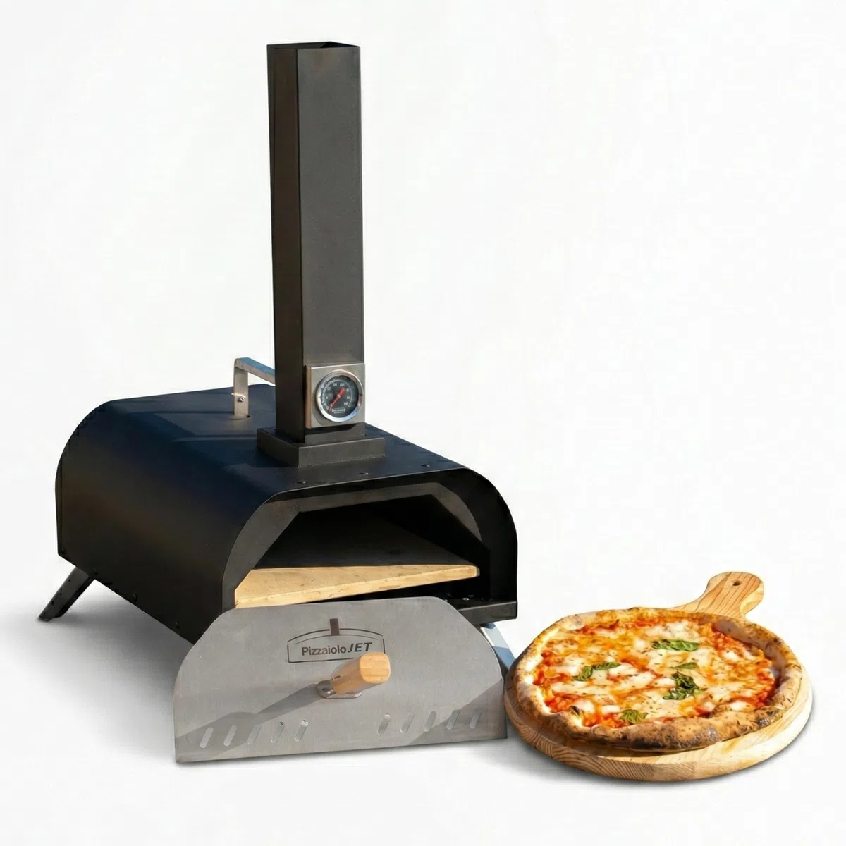 PizzaioloJet Forno Pizza a Pellet 460°C, 28 cm, 11 kg, Pietra Refrattaria, Termometro