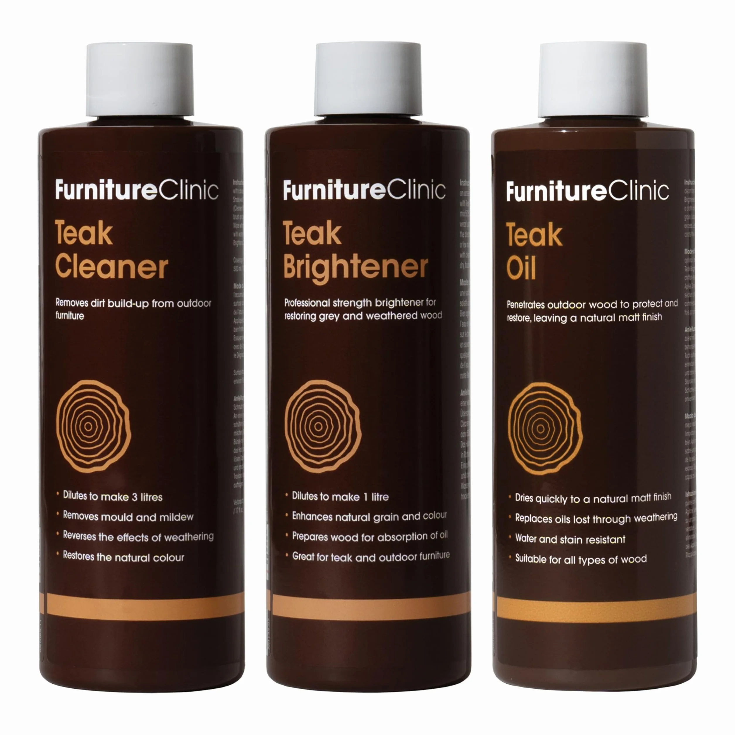 Kit cura teak - Pulisc e ripristina mobili giardino - Olio detergente schiarente