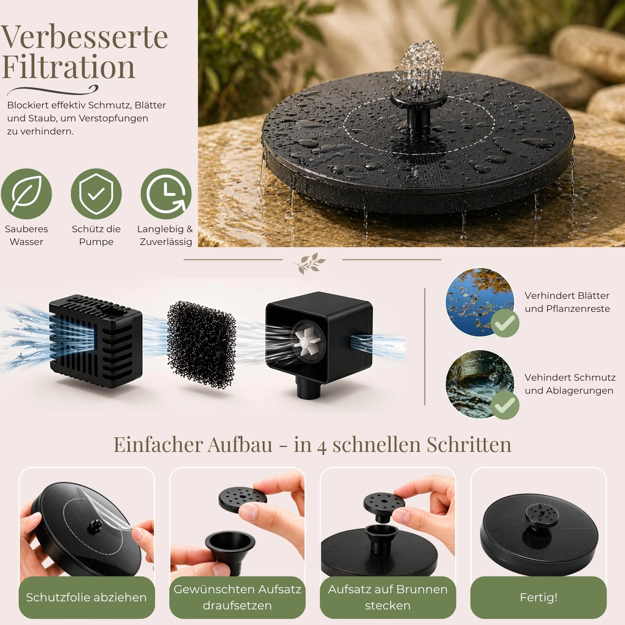 matches21 HOME & HOBBY Set di fontane solari per esterni, grande ciotola da 45 cm, antracite come fontana da giardino