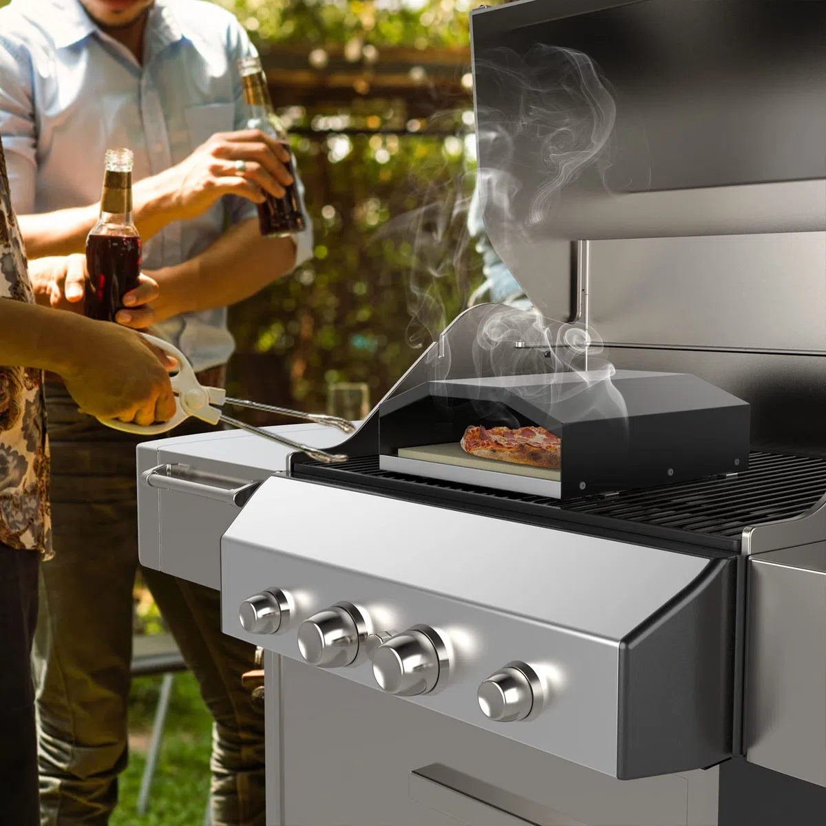 Onlyfire Forno per Pizza a Gas, Portatile con Pietra e Pala, 31.5×27.5×12 cm, Nero