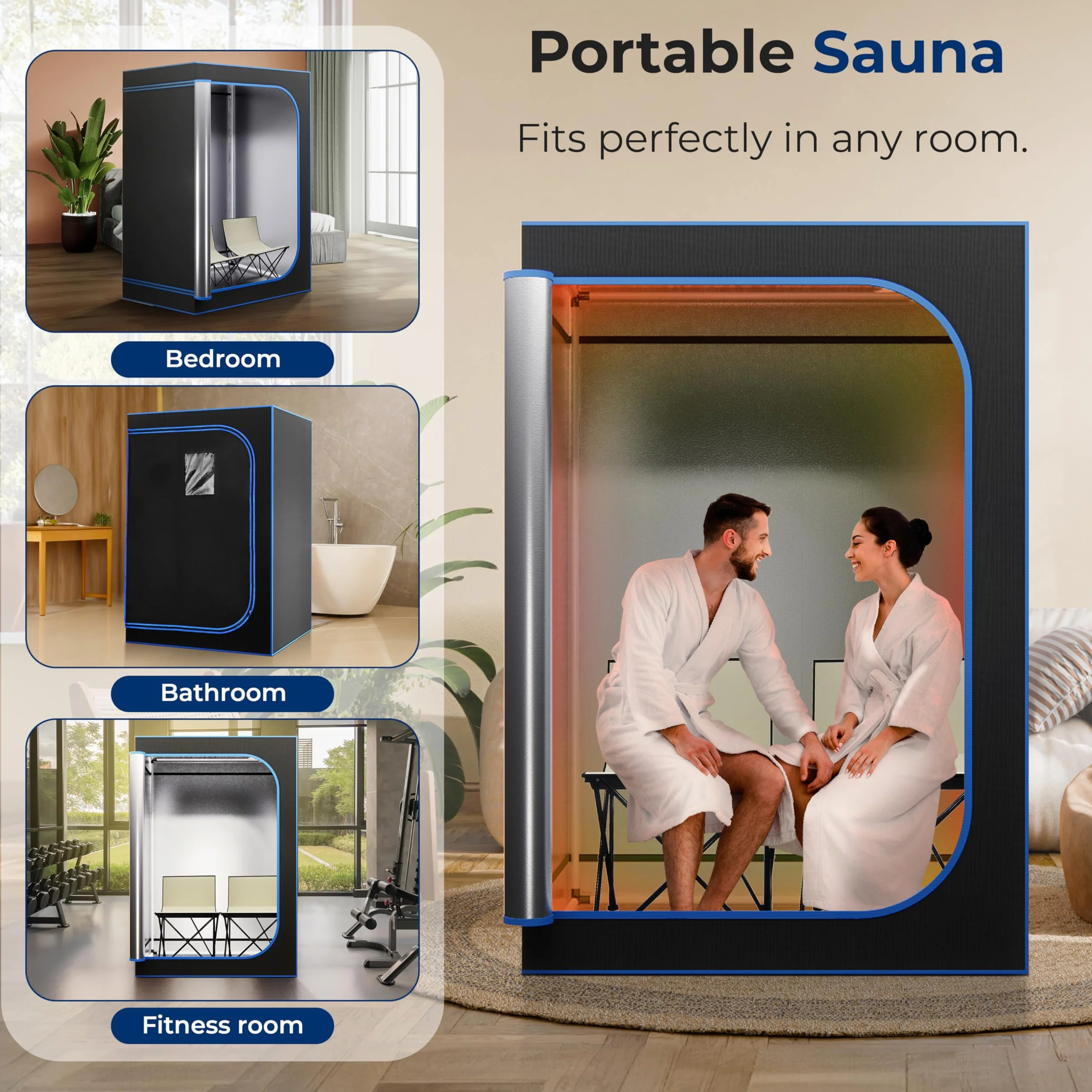 SereneLife Sauna a Vapore Portatile con Sedia e Telecomando, Bagno Turco, Infrarossi Tappetino Scaldapiedi, Nera