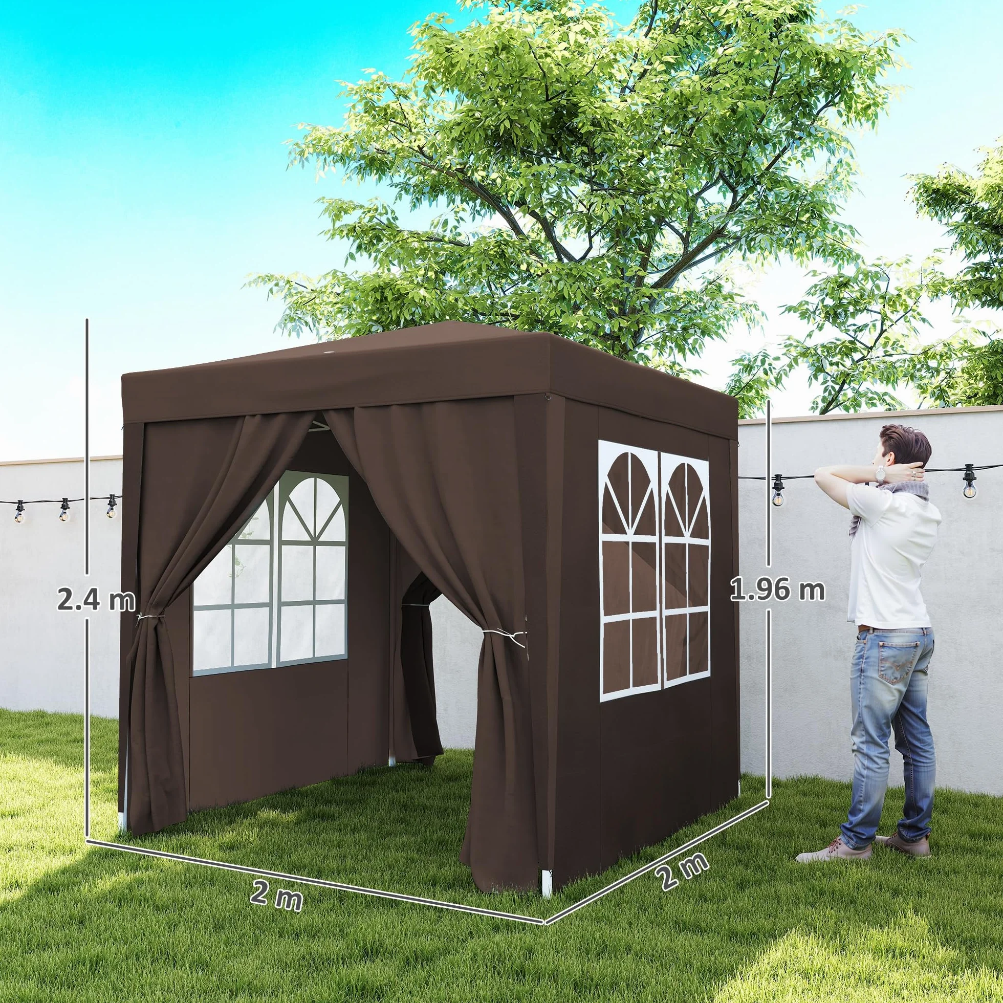 Outsunny Gazebo 2x2 m Pop-up Impermeabile con 4 Pareti Rimovibili, Marrone