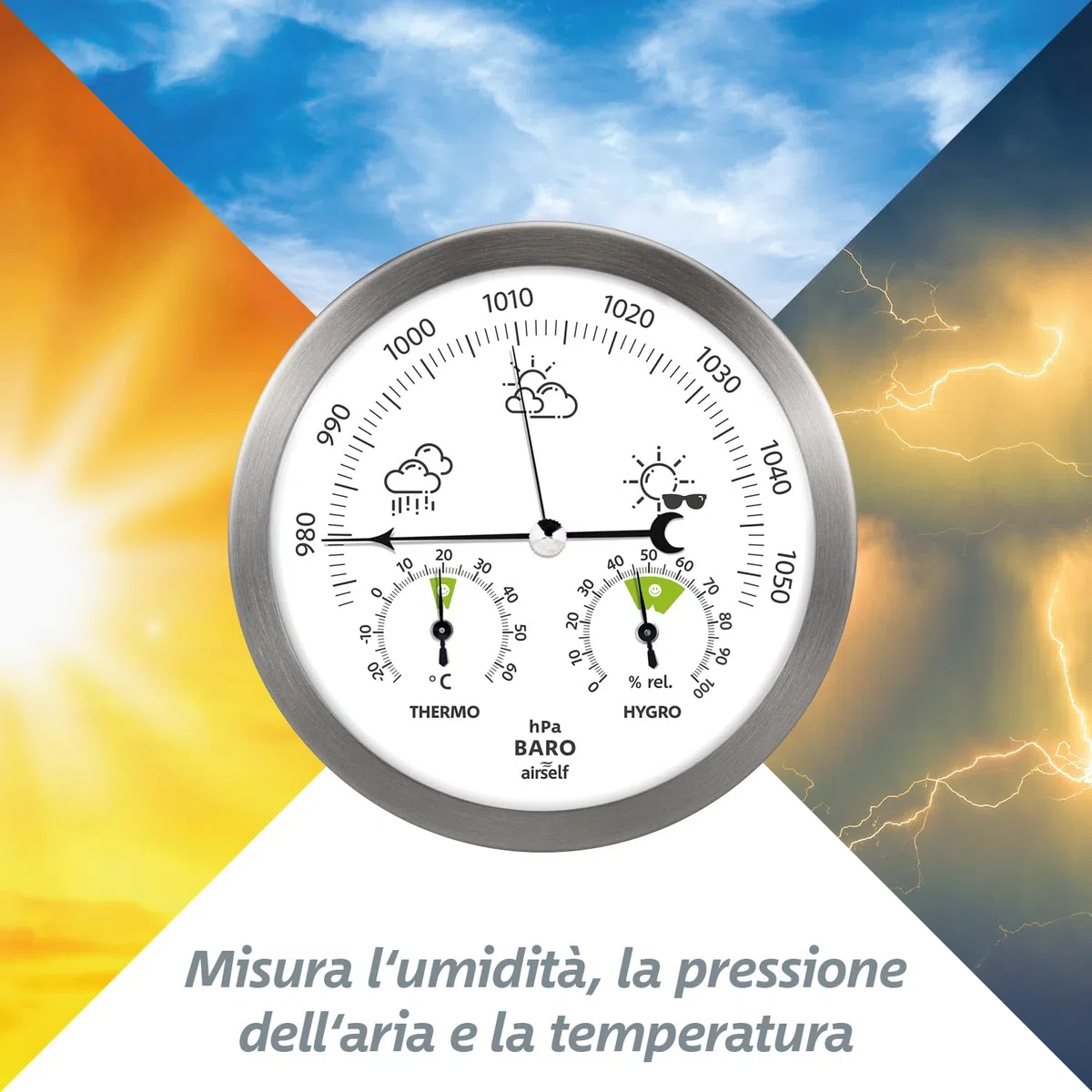 Analogowa stacja meteorologiczna ze stali nierdzewnej - barometr, termometr, higrometr do wnętrz i na zewnątrz