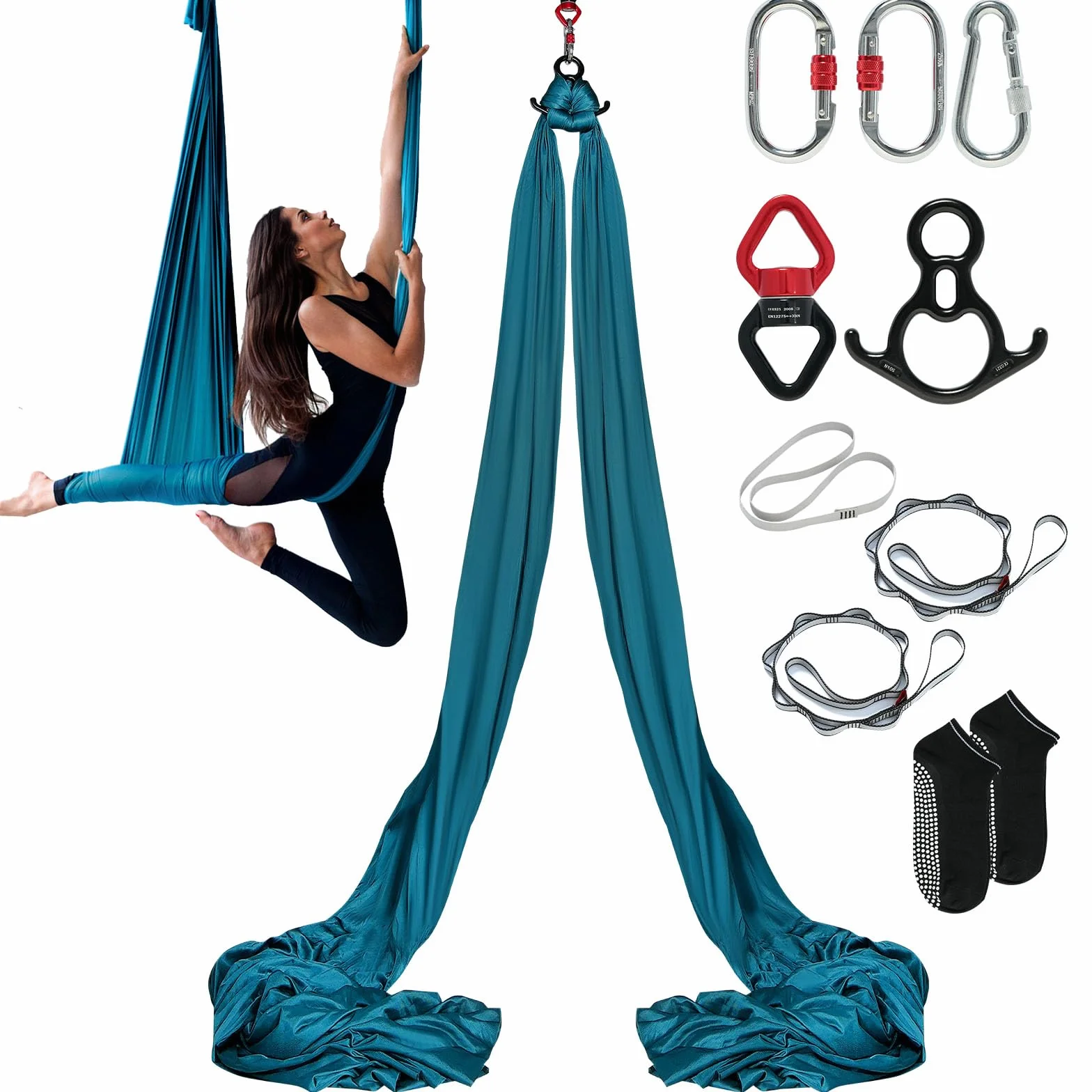 VEVOR Altalena per Yoga e Seta Aerea, 8,7 iarde, Kit Amaca in Nylon 100 g/m², Hardware Completo, Verde