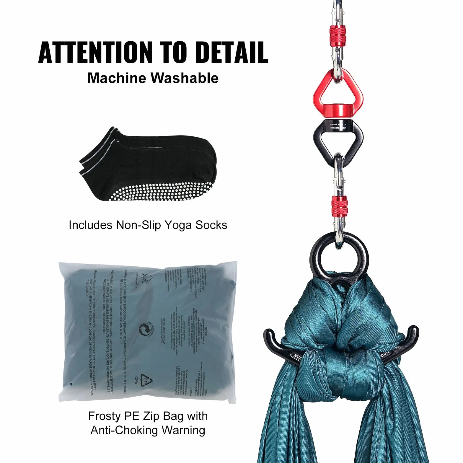 VEVOR Altalena per Yoga e Seta Aerea, 8,7 iarde, Kit Amaca in Nylon 100 g/m², Hardware Completo, Verde