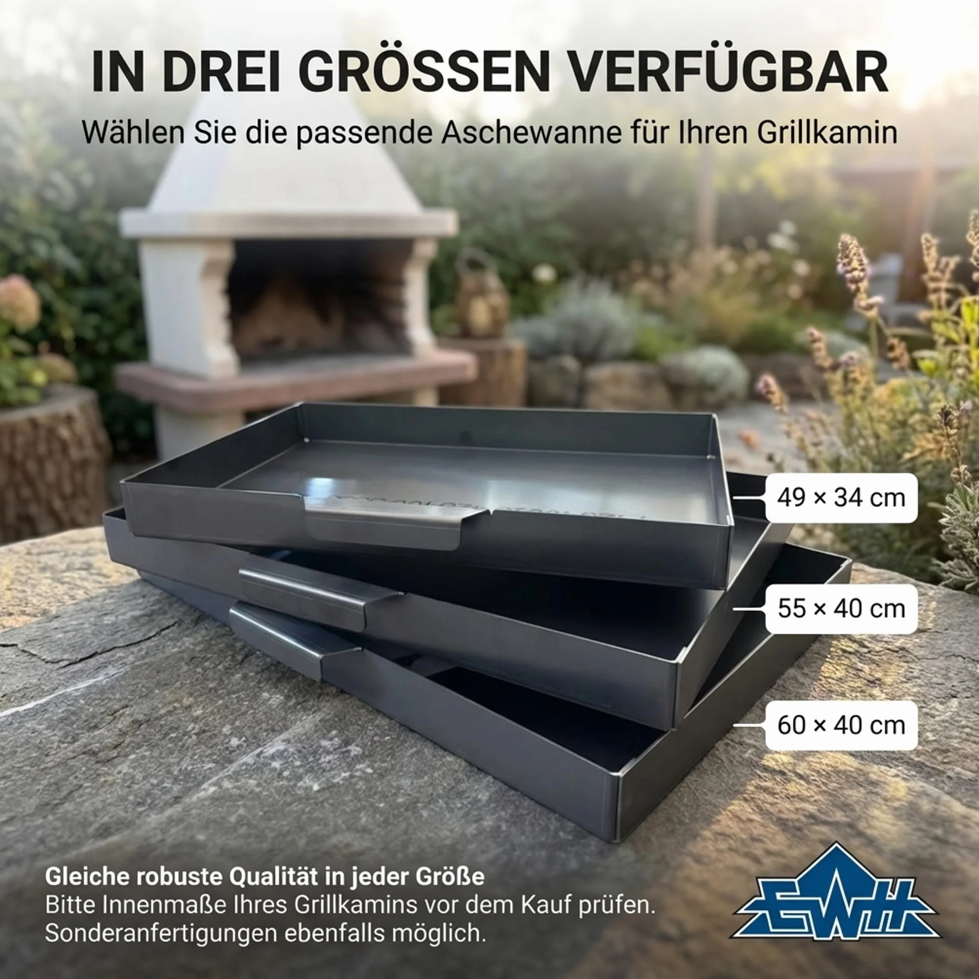 EWH Aschekasten per barbecue in acciaio CorTen resistente alle intemperie/estetica ruggine (49 x 34 cm) Contenitore per cenere/cenere per barbecue a esterno Camino esterno