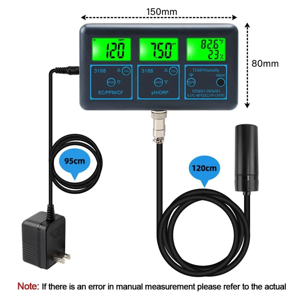 Breeshy Tuya WiFi 7 In1 Tester di Qualità 'Acqua Analizzatore di Acqua Multi-Parametro PH/ORP/EC/PPM//Umidità/Temperatura Monitor Metro Spina EU