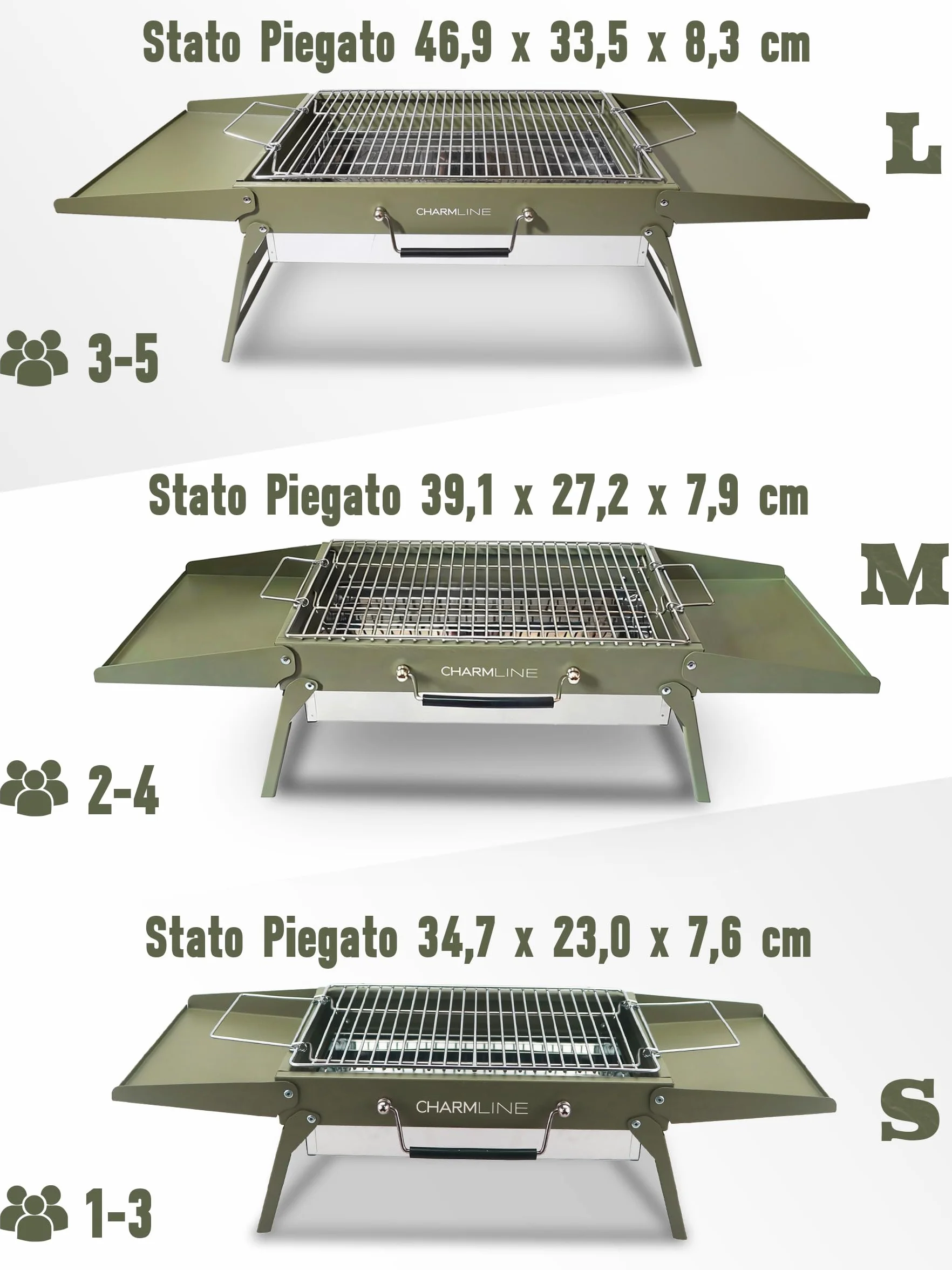 Charmline Griglia a Carbone Portatile Pieghevole 34x23 cm, BBQ Compatta per Campeggio Picnic Giardino