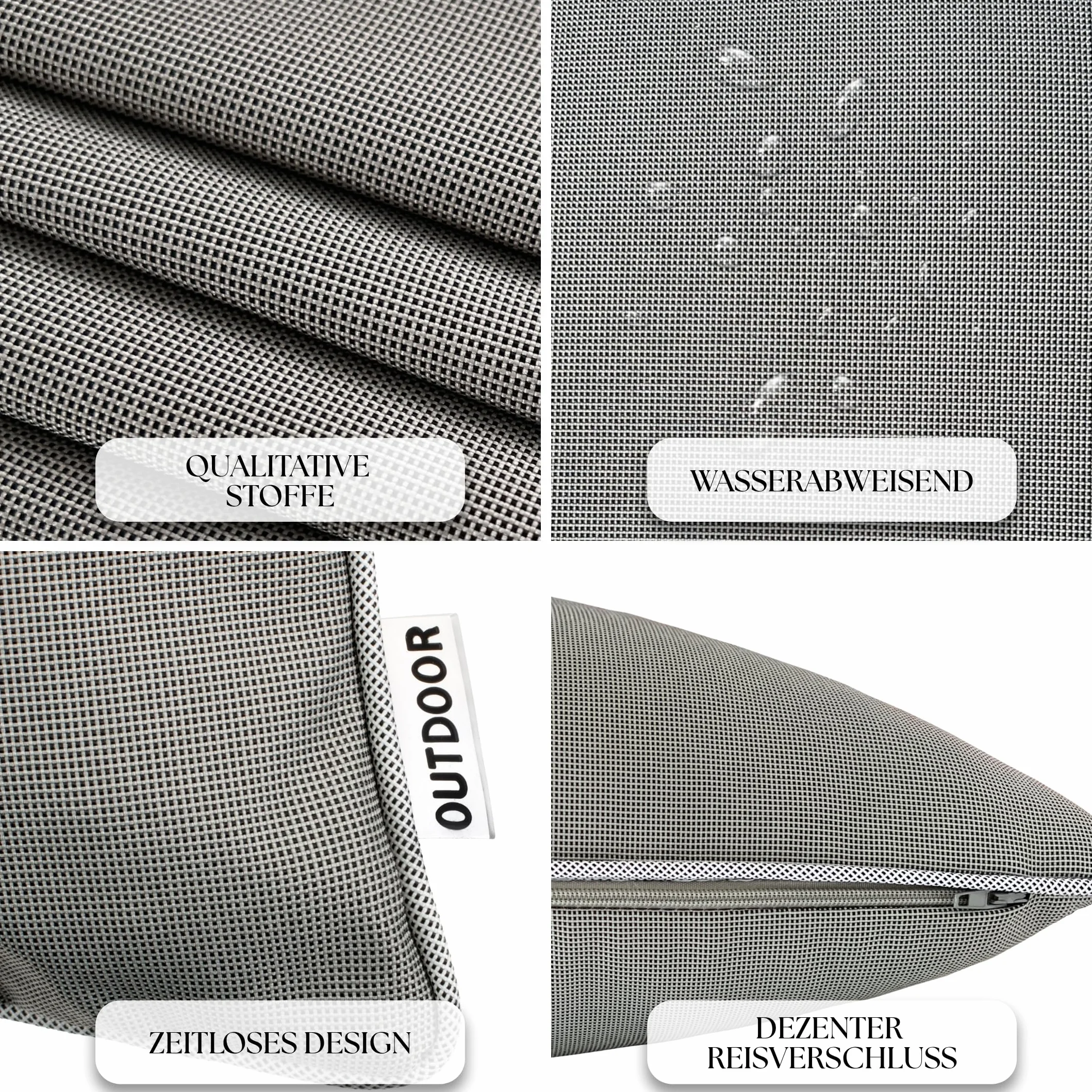 Brandsseller Set di 4 Cuscini da Esterno 45x45 cm – Cuscini Decorativi con Elegante Bordino a Contrasto – Idrorepellenti e Antimacchia per Giardino, Balcone, Terrazza e Divano – Taupe