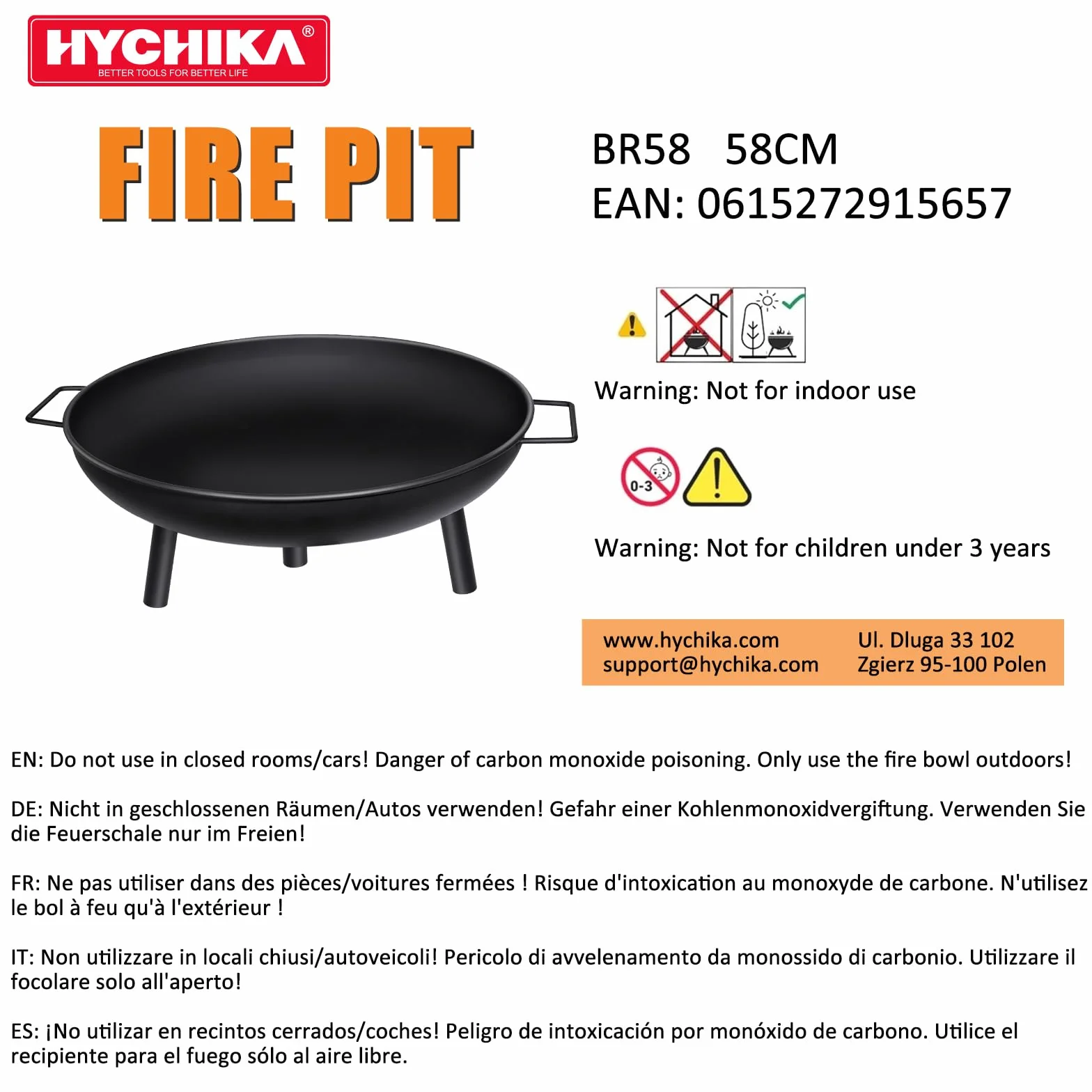 HYCHIKA Ciotola antincendio 58 cm focolare da giardino