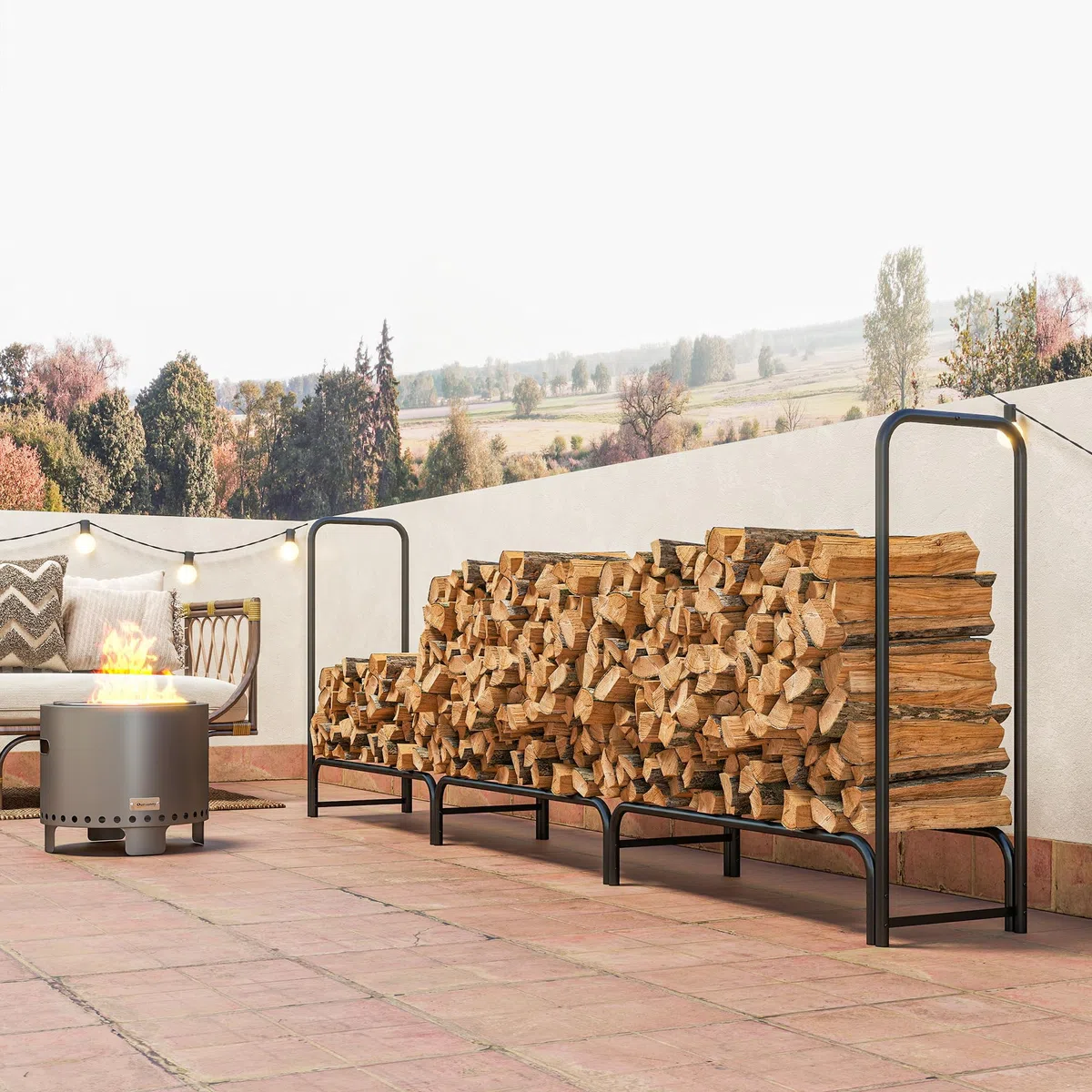 Outsunny Legnaia da Esterno in Metallo 1m³ 300x36x99 cm Nero e Verde Scuro