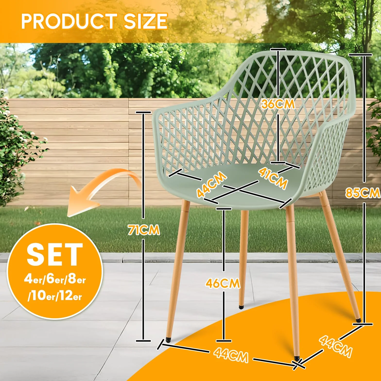 buybyroom Set di 6 sedie da giardino in plastica con bracciolo, resistenti alle intemperie, per giardino, balcone, terrazza, bistrò, balcone