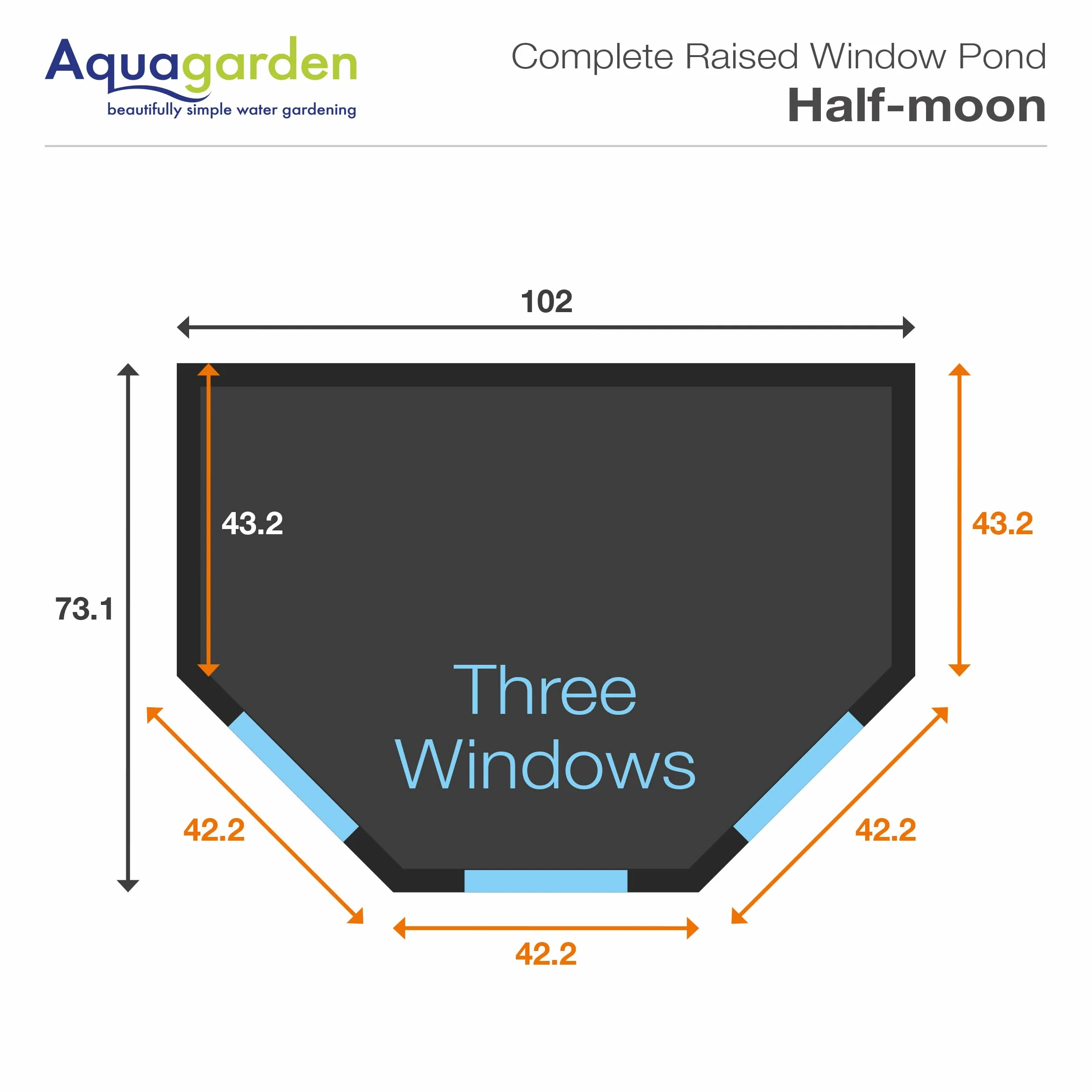 Aquagarden, Affinity, Kit Completo per laghetto Alto con finestre, a Forma di Mezzaluna, Piscina con Gioco d'Acqua, tra Cui Inpond 5 in 1 2000 Pompa dell'Acqua e Stagno con chiarificatore UV, Tre