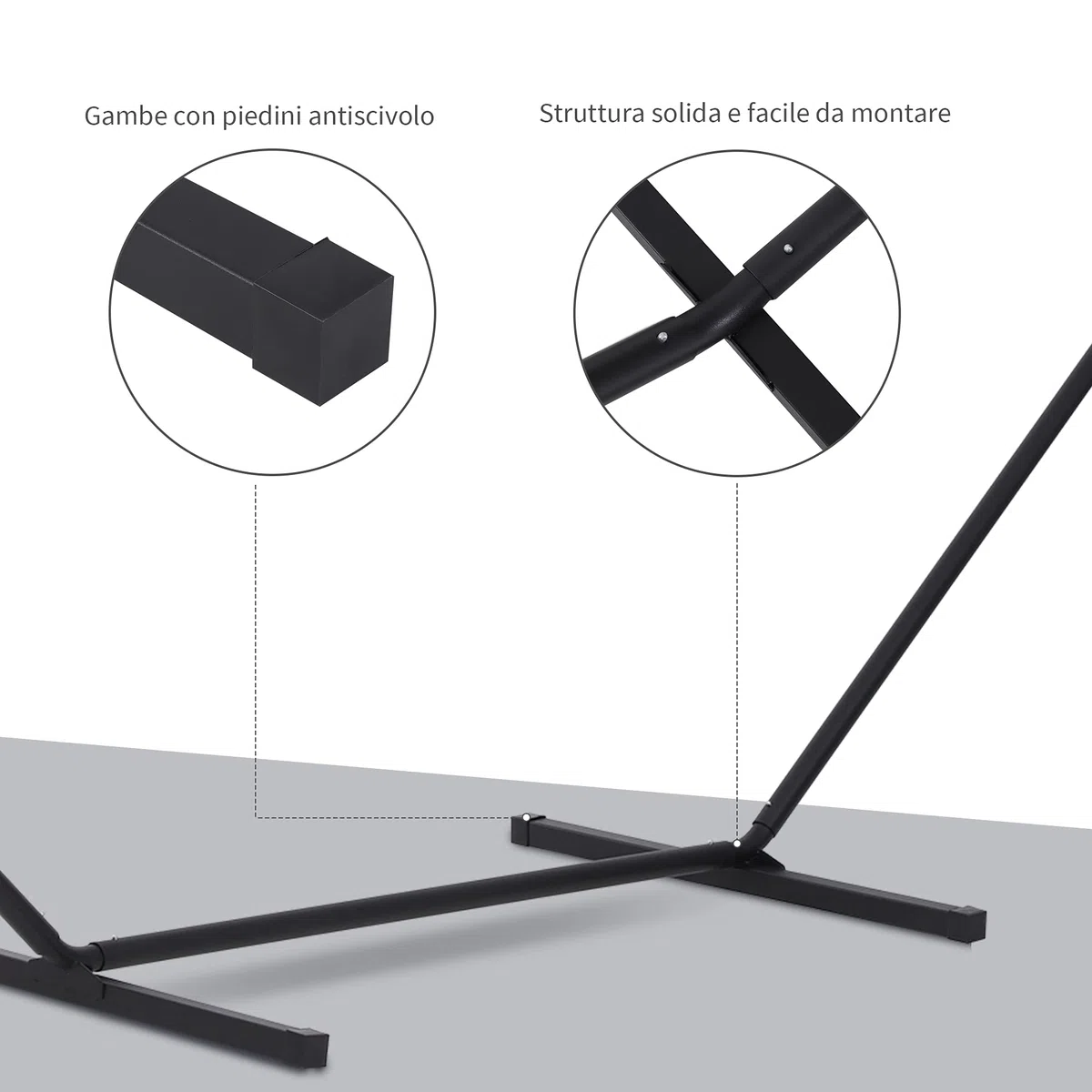 Outsunny Supporto per Amaca 330-360 cm per Interno ed Esterno con Bordi in Gomma, Sostegno per Amaca in Metallo, 360x92x112 cm, Nero