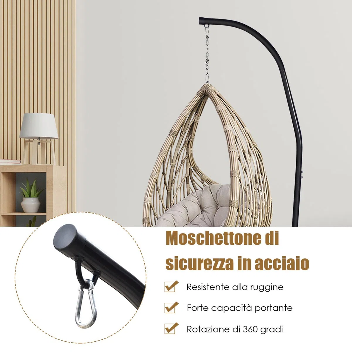 COSTWAY Supporto per Amaca a Sedia a Forma di C, Sostegno per Sedia in Acciaio, Carico Massimo di 150 kg, Nero (Solo Telaio, Senza Amaca a Sedia)