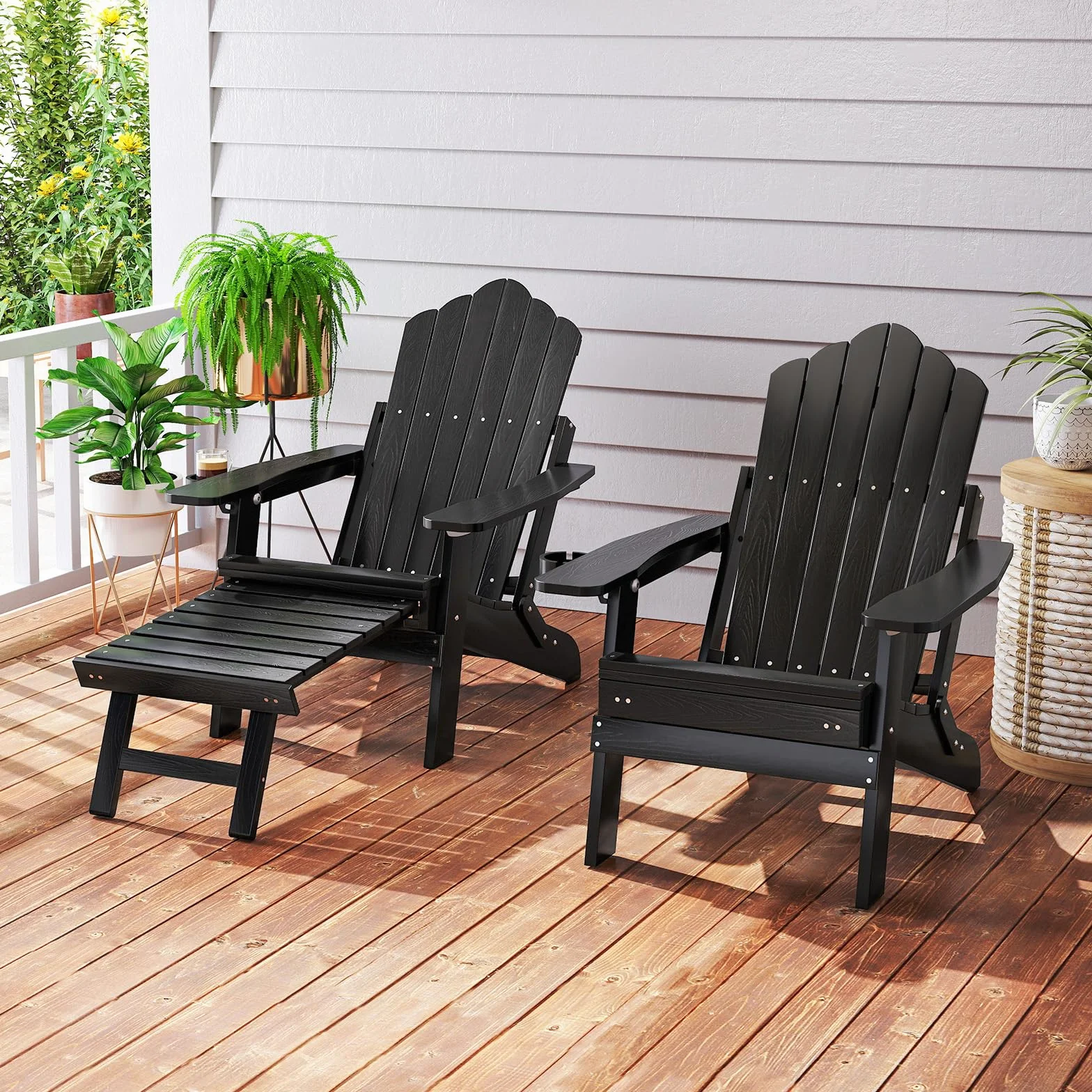 COSTWAY Sedia Adirondack da Giardino, Poltrona Prendisole con Poggiapiedi Estraibile, Schienale Regolabile, Sedia Lounge Adirondack Pieghevole per Giardino, Portata 180 kg