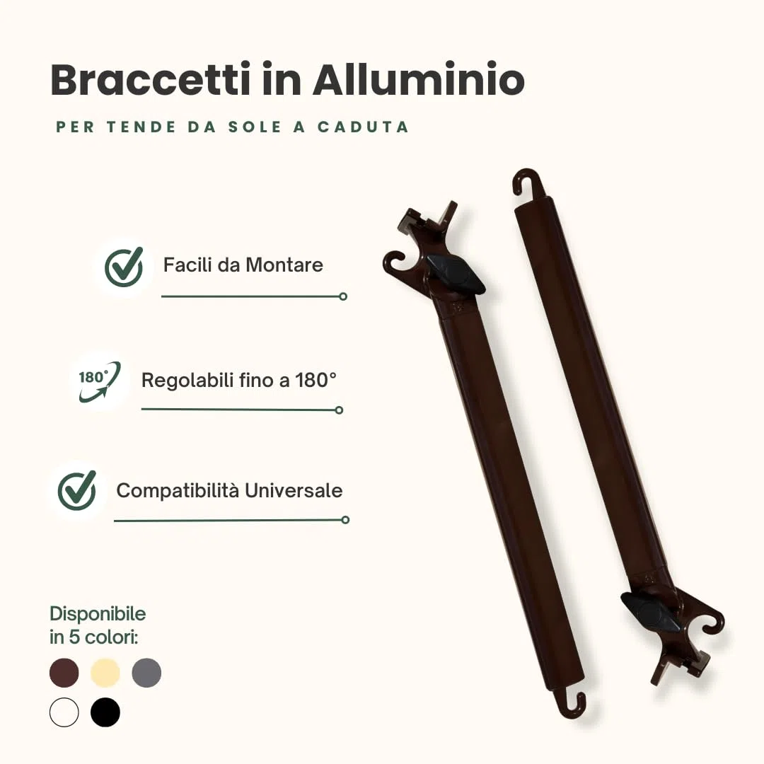 Braccetti per Tende da Sole in Alluminio 50 cm Marrone 1 Coppia Regolabili