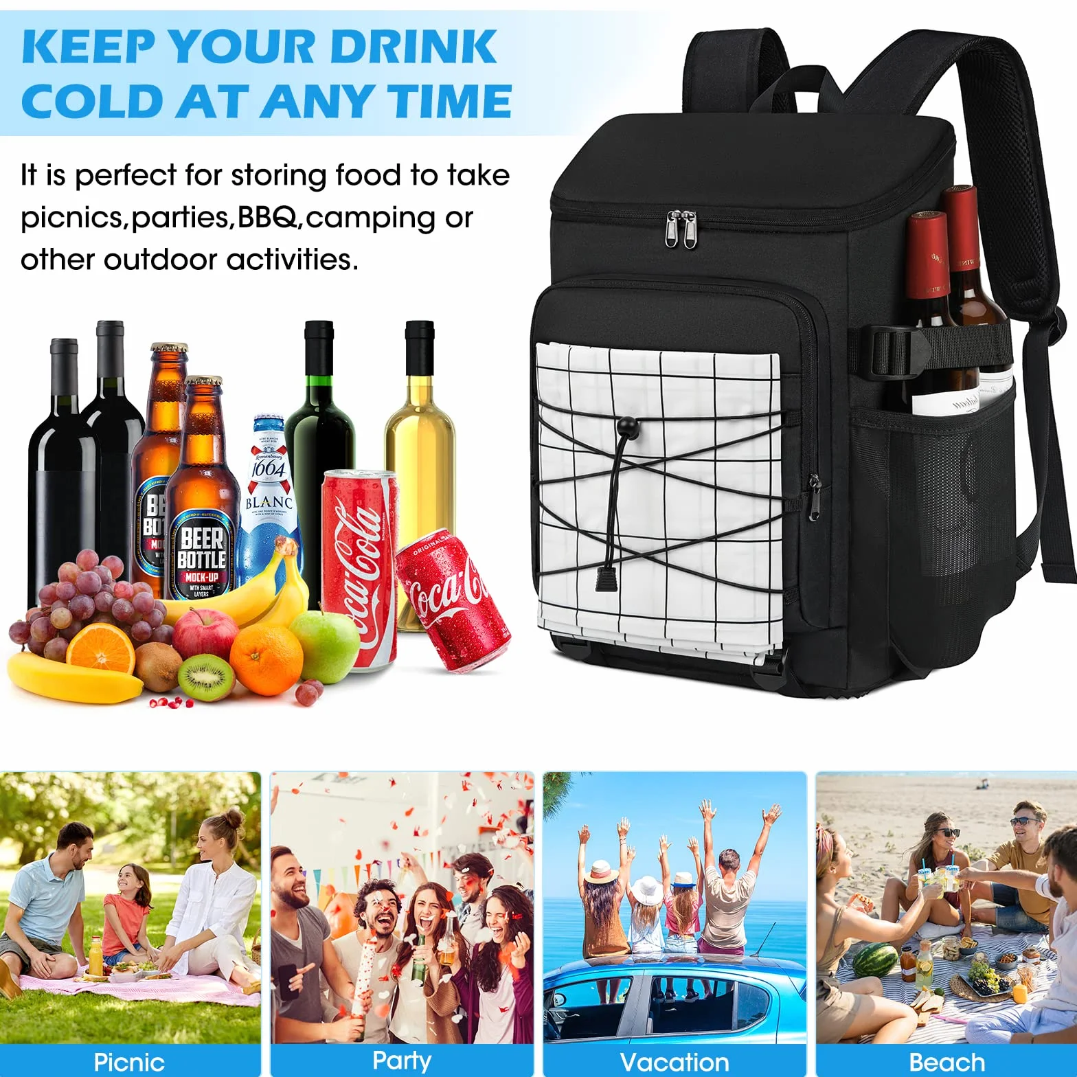 NUBILY 30L Zaino Termico Impermeabile Isotermica Borsa Termica Porta Pranzo Refrigerante Borsa Frigo Grande Borsa da Picnic Scatola per Il Pranzo Pasti Campeggio Barbecue Trekking Nero