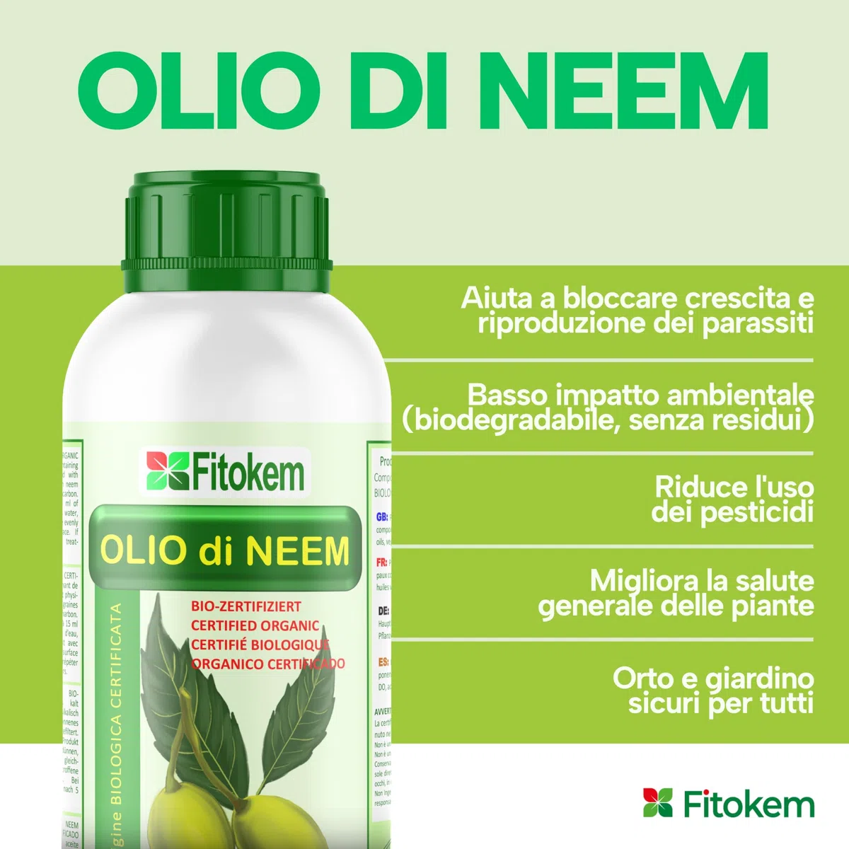 Fitokem Sapone Molle di Potassio 1lt e Olio di Neem 1lt Kit Protezione Piante Corroborante Naturale per Orto e Giardino contro Afidi e Cocciniglia Residuo Zero Made in Italy