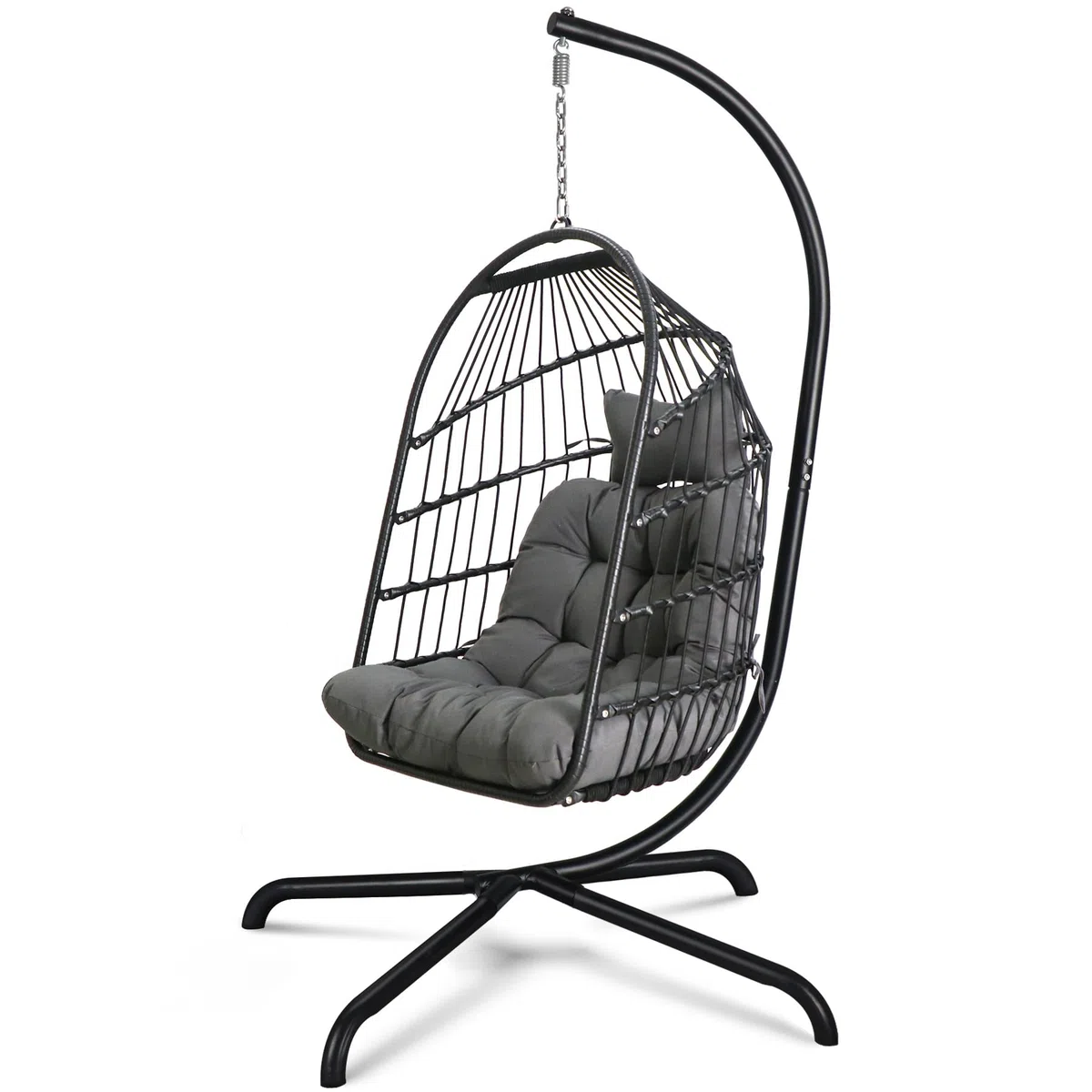 Sedia a uovo con supporto ultra robusto e cuscino Sedia sospesa Sedia a dondolo in vimini Rattan Sedia a sdraio per interni ed esterni Capacità 150 kg Balcone Portico Camera da letto Giardino
