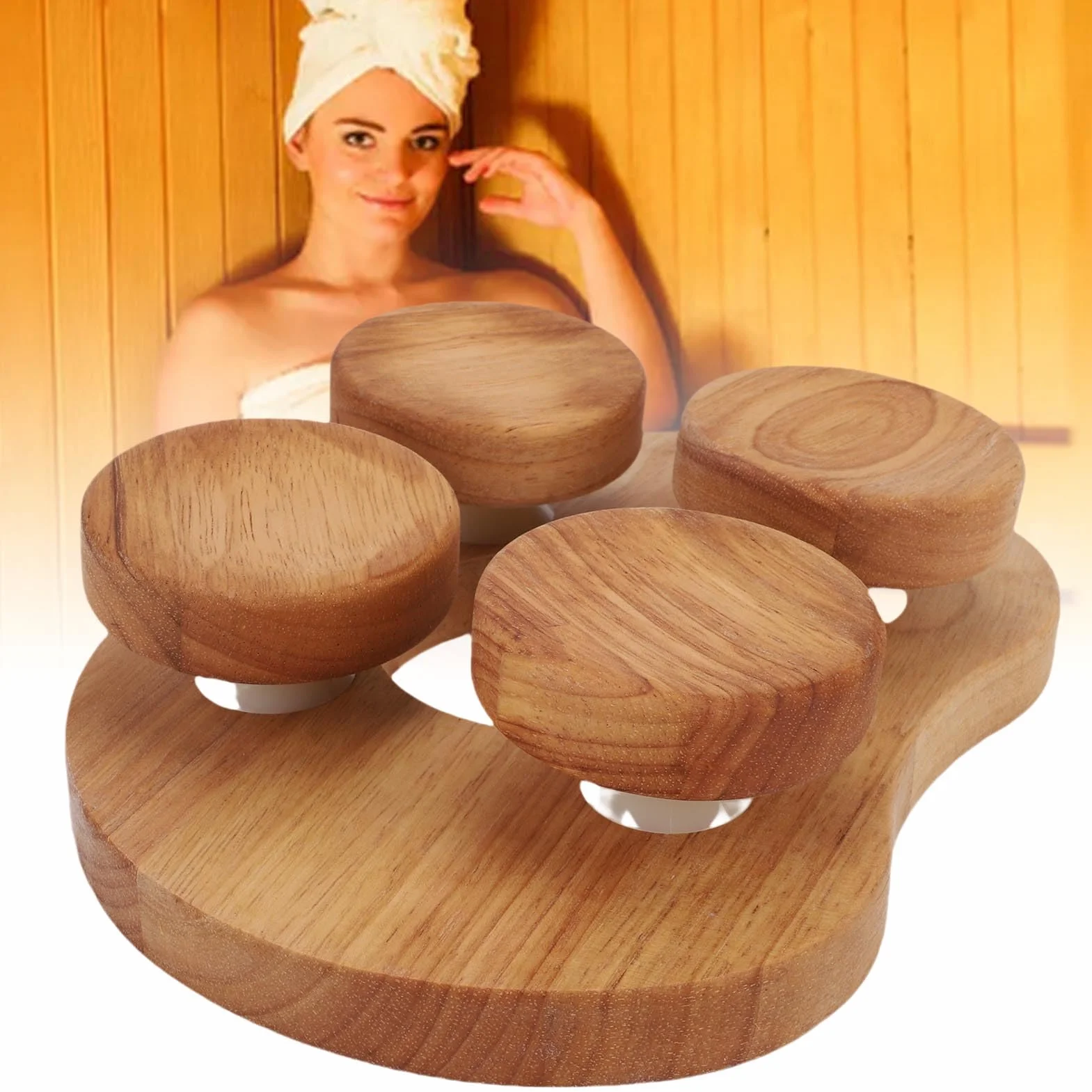 Poggiatesta per Sauna in Legno con Disco Girevole, Cuscino Ergonomico per Collo e Spalla
