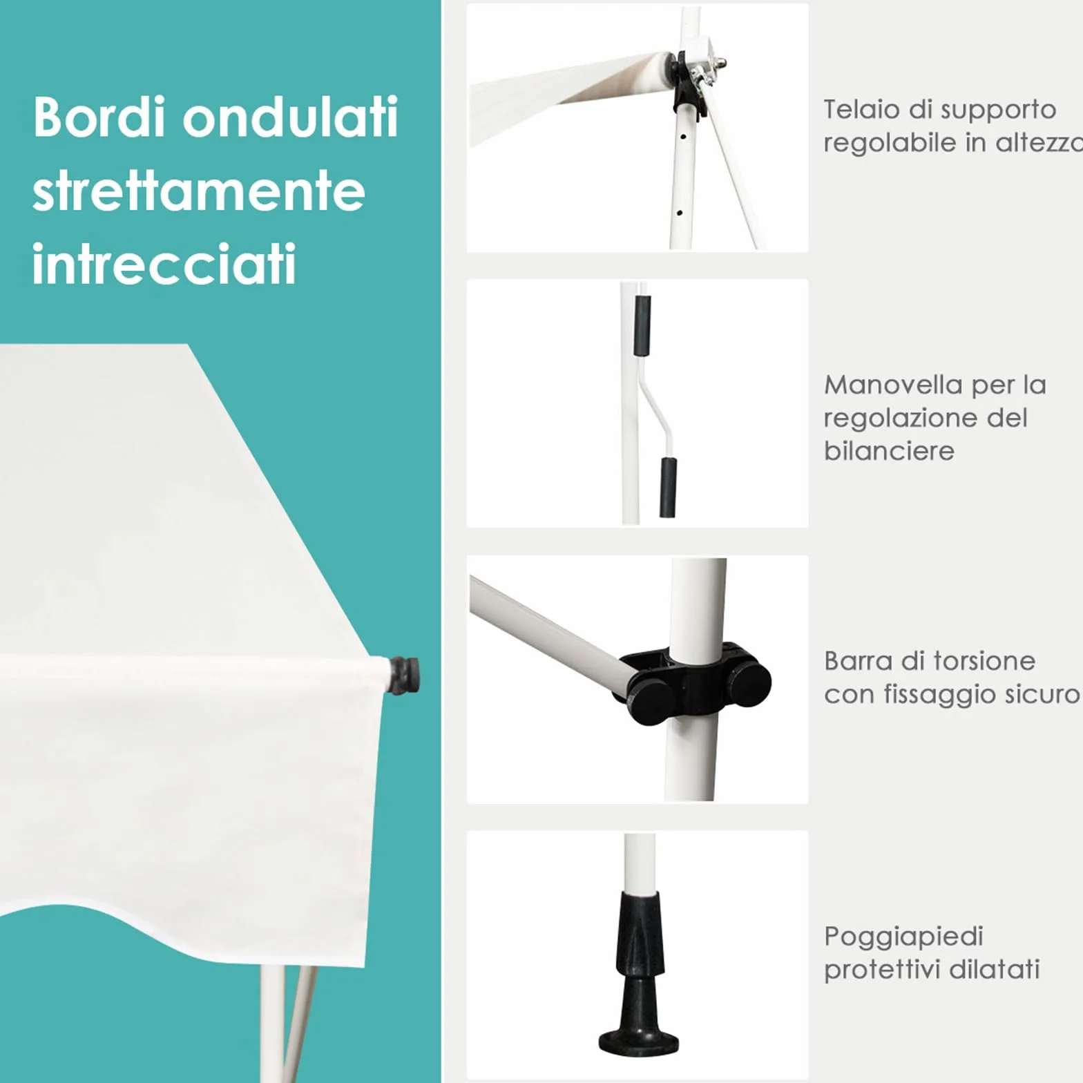 COSTWAY Tenda da Sole per Balcone, Regolabile in Altezza, Telaio Telescopico, 400 cm, Beige