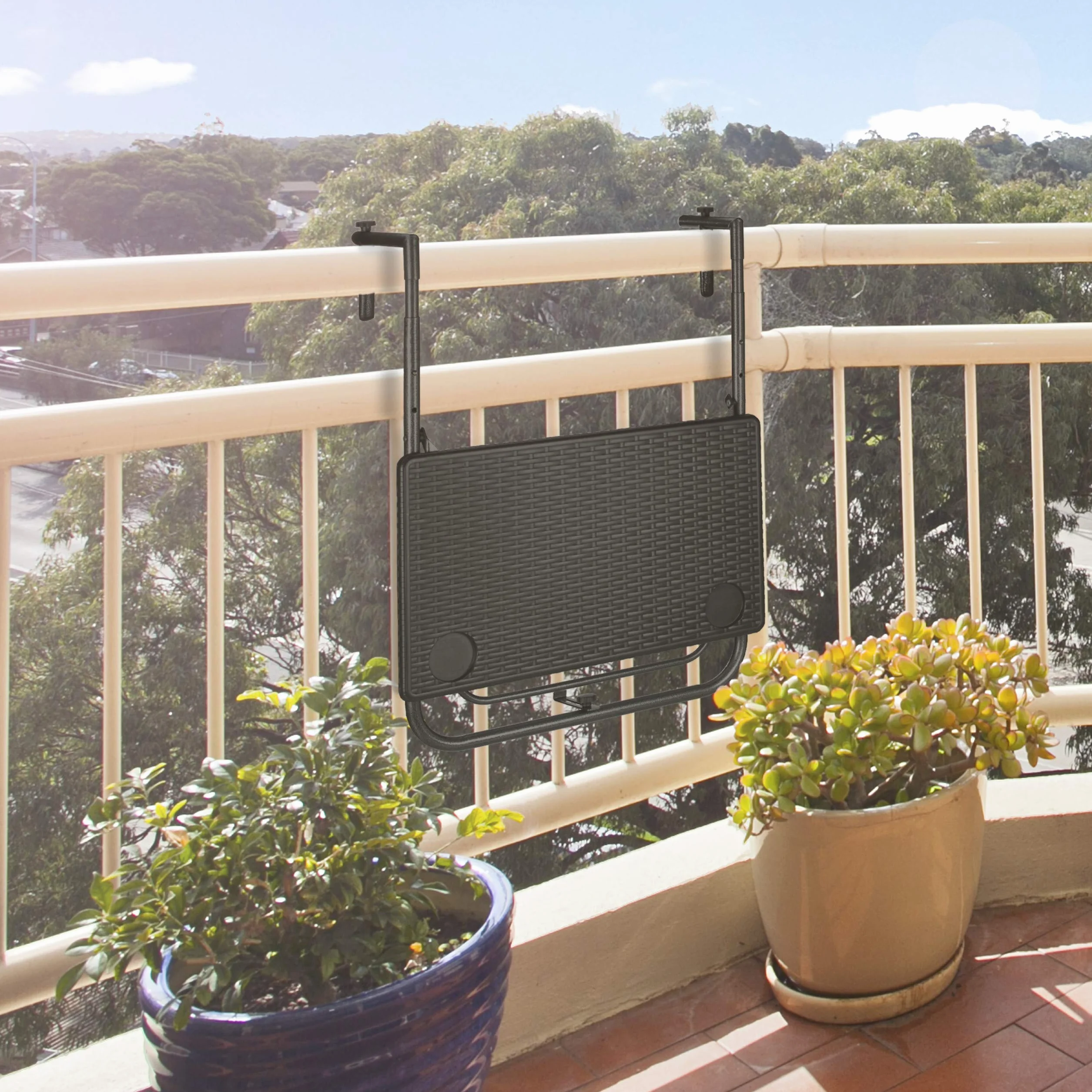 Relaxdays Tavolino Pieghevole da Balcone, Altezza Regolabile 59,5 x 36 cm, Marrone