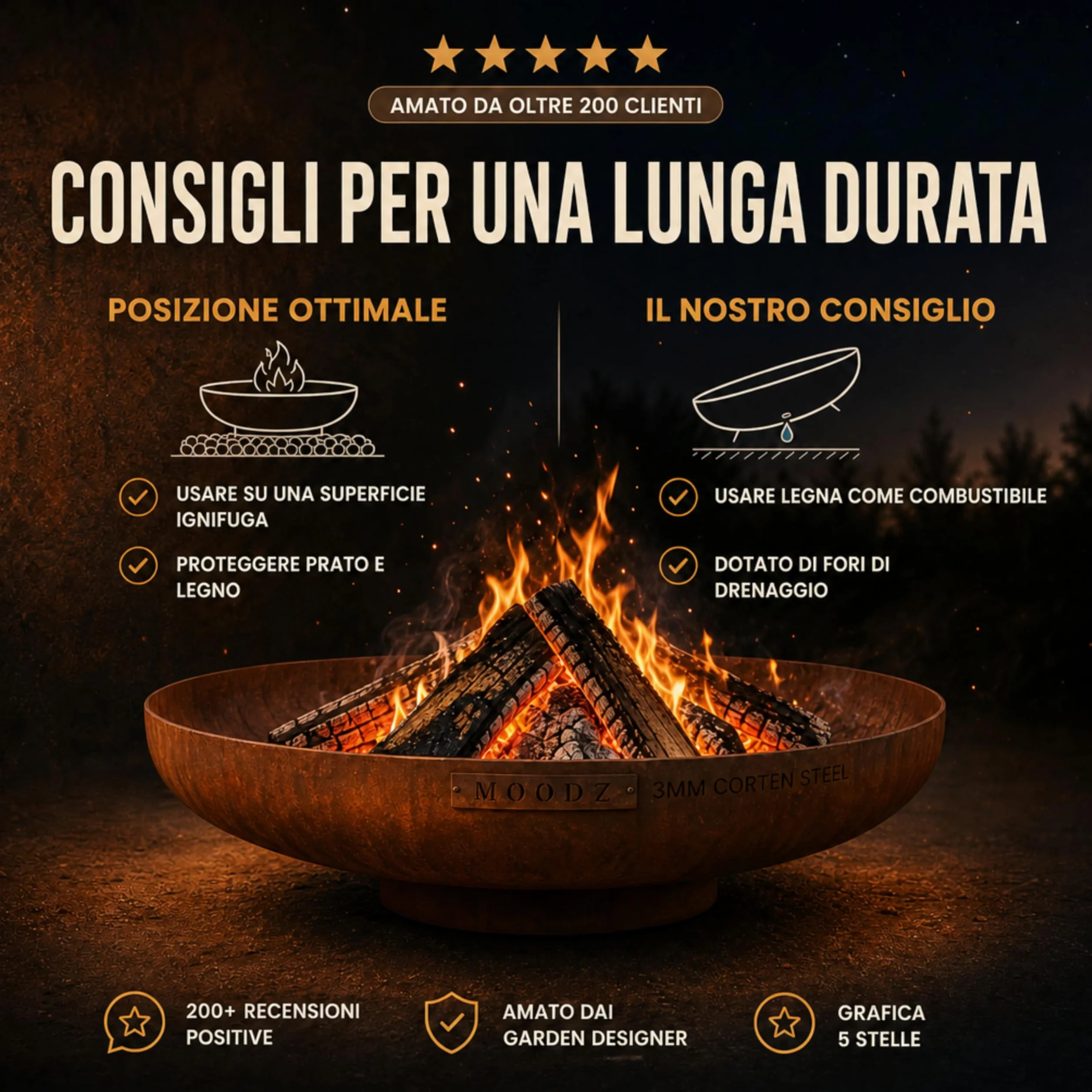 MOODZ Outdoor Living Braciere da Giardino Corten Ø100 cm