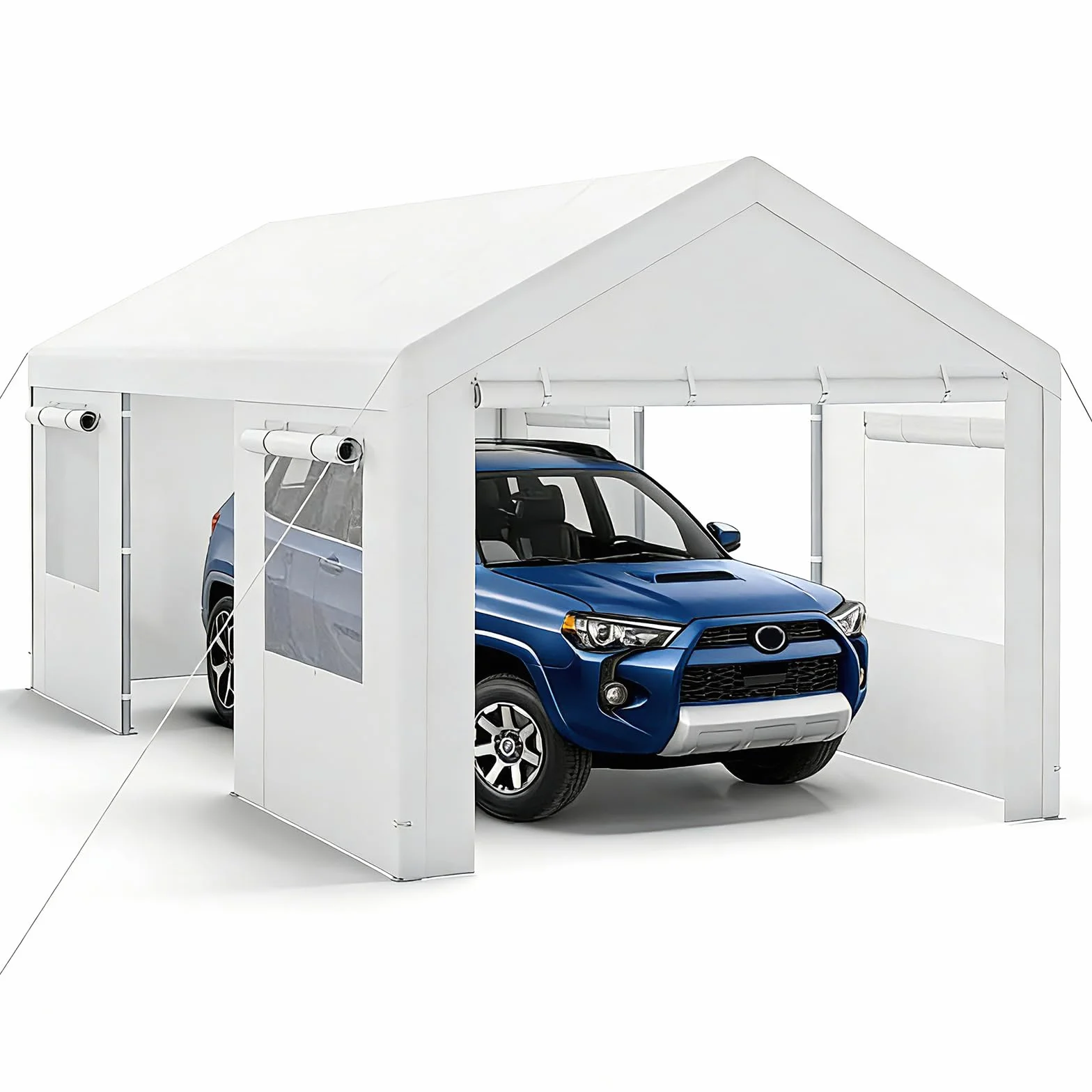 Tenda Garage Auto Esterno Tettoia Telaio Metallo Copertura PE Resistente Intemperie Capanno Giardino Bianco 305x586x280 cm