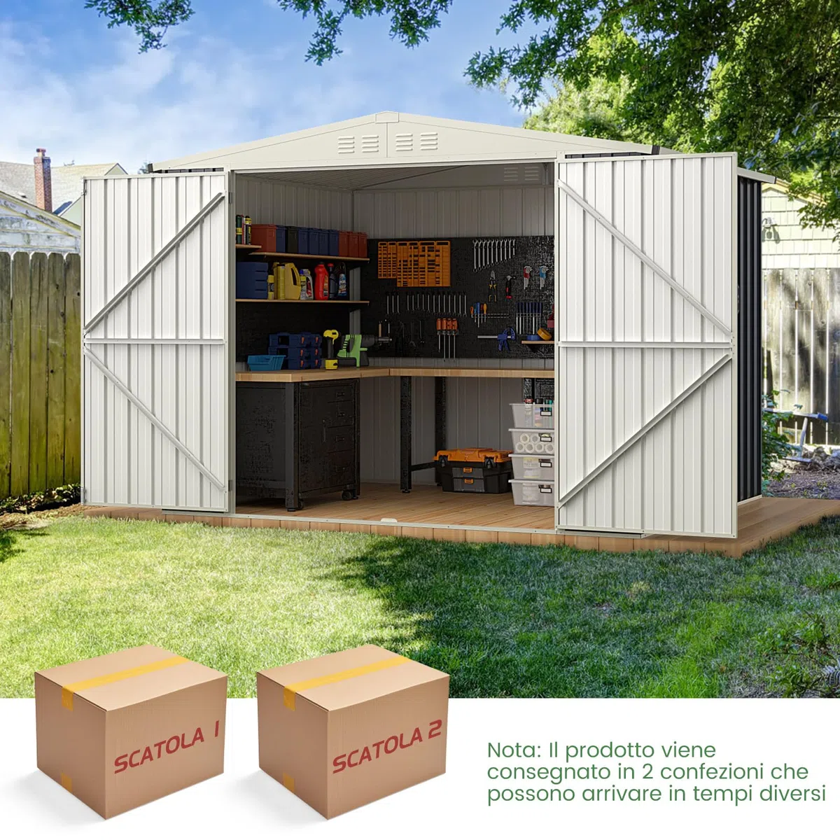 RELAX4LIFE Casetta da Giardino in Metallo 8M³ 5M², 246x193x180CM con Porta Bloccabile, Tetto Inclinato, Finestra di Ventilazione per Attrezzi Biciclette Rifiuti